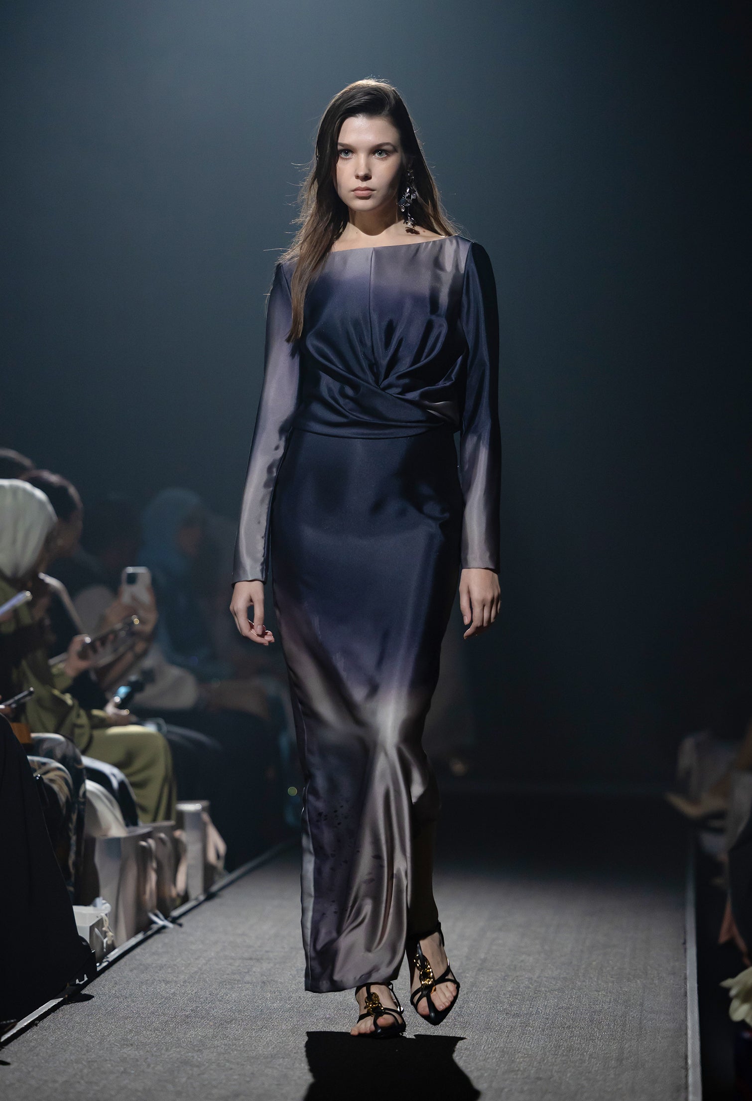 nichii X NURITA HARITH Gradient Indigo Draped Slit Dress