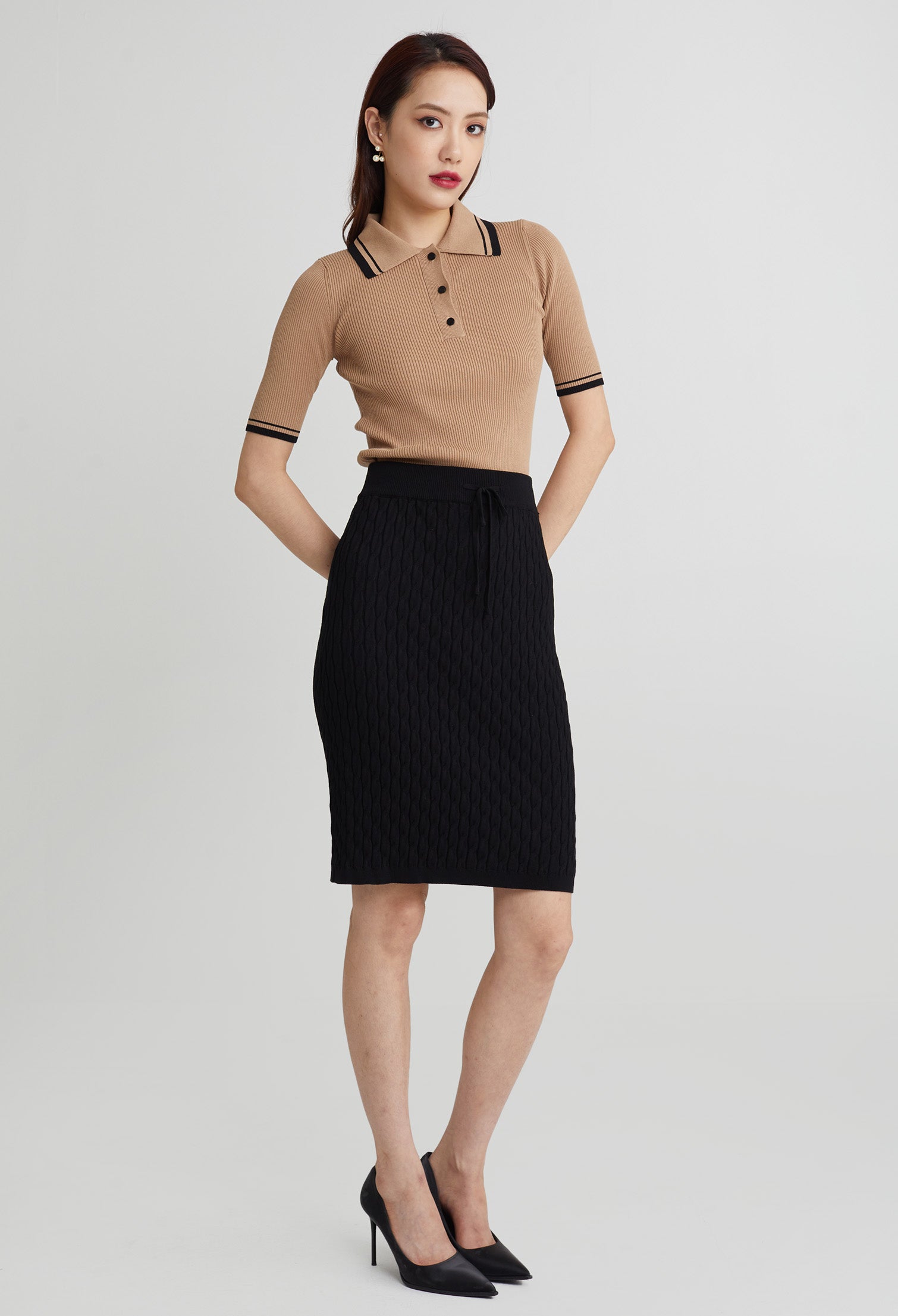 Classic Cable Knit Midi Skirt