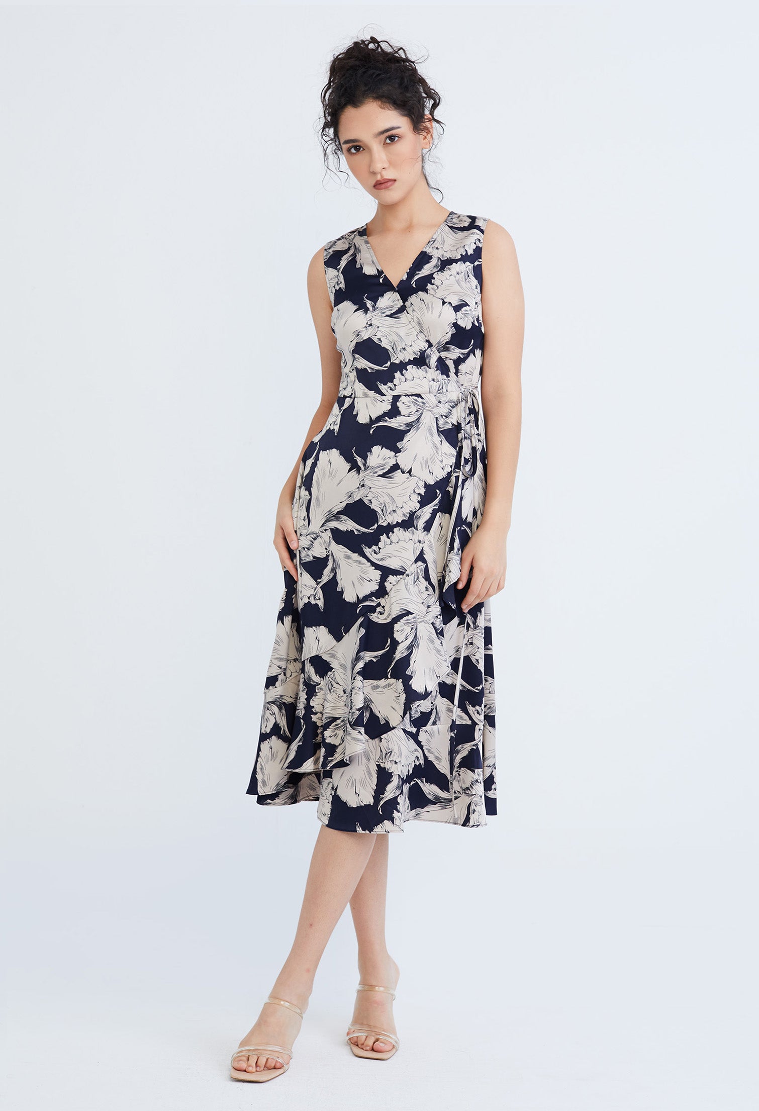 Floral Leaf Indigo Wrap Dress