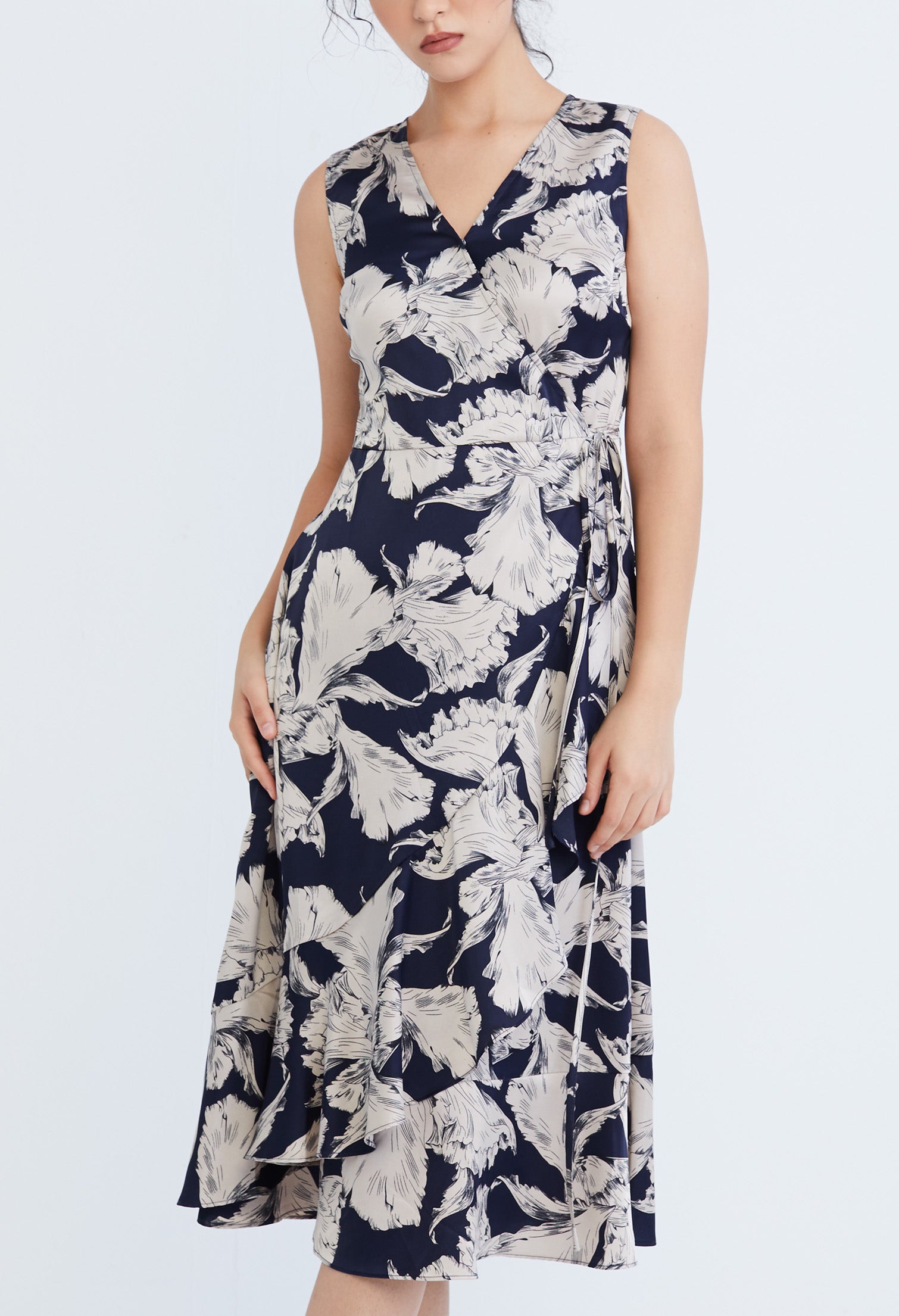 Floral Leaf Indigo Wrap Dress