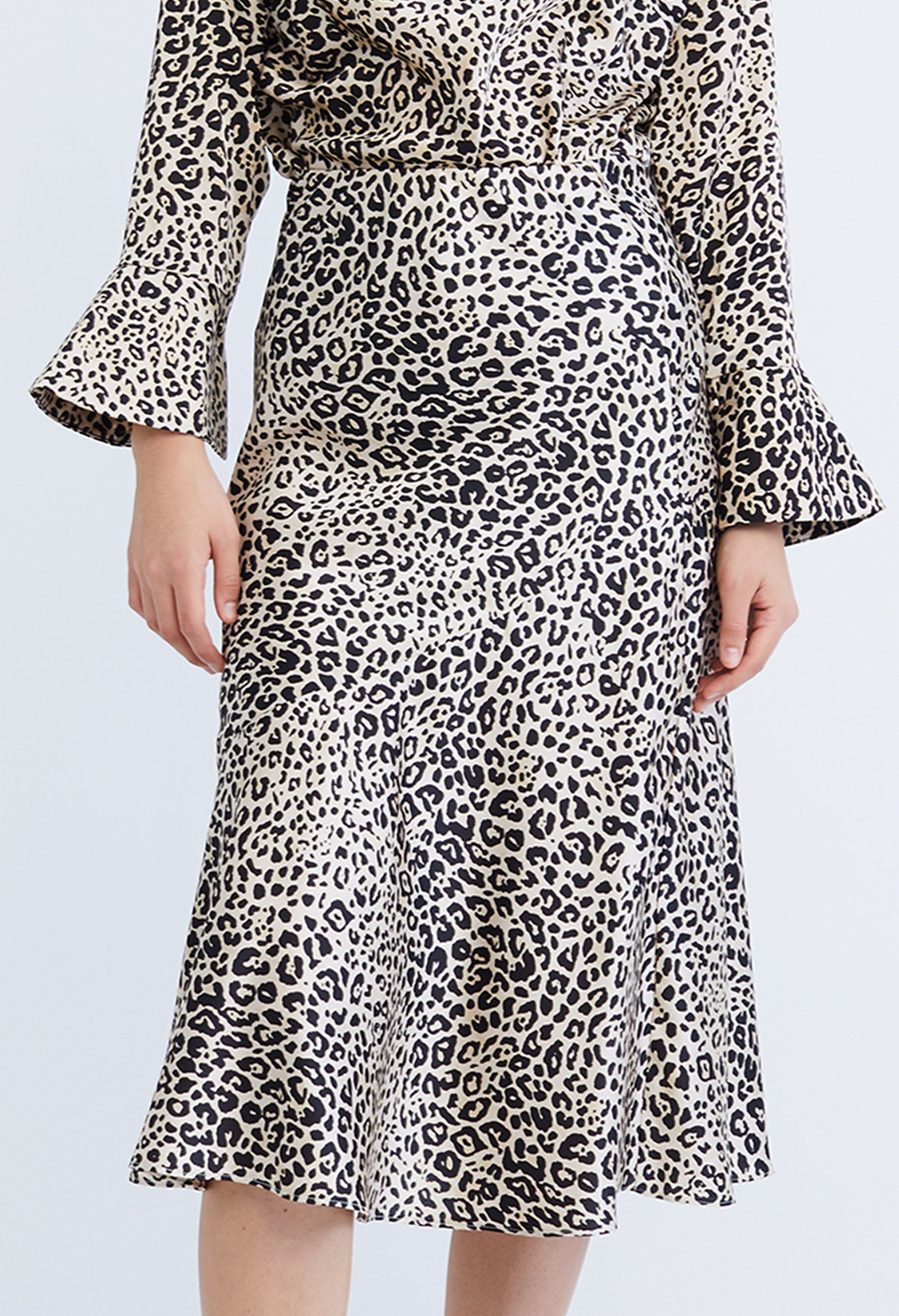 Leopard Spotted Satin Slip Skirt