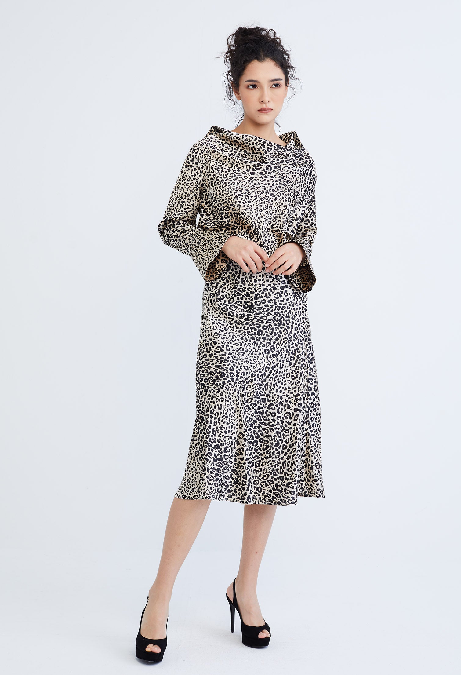 Leopard Spotted Satin Slip Skirt