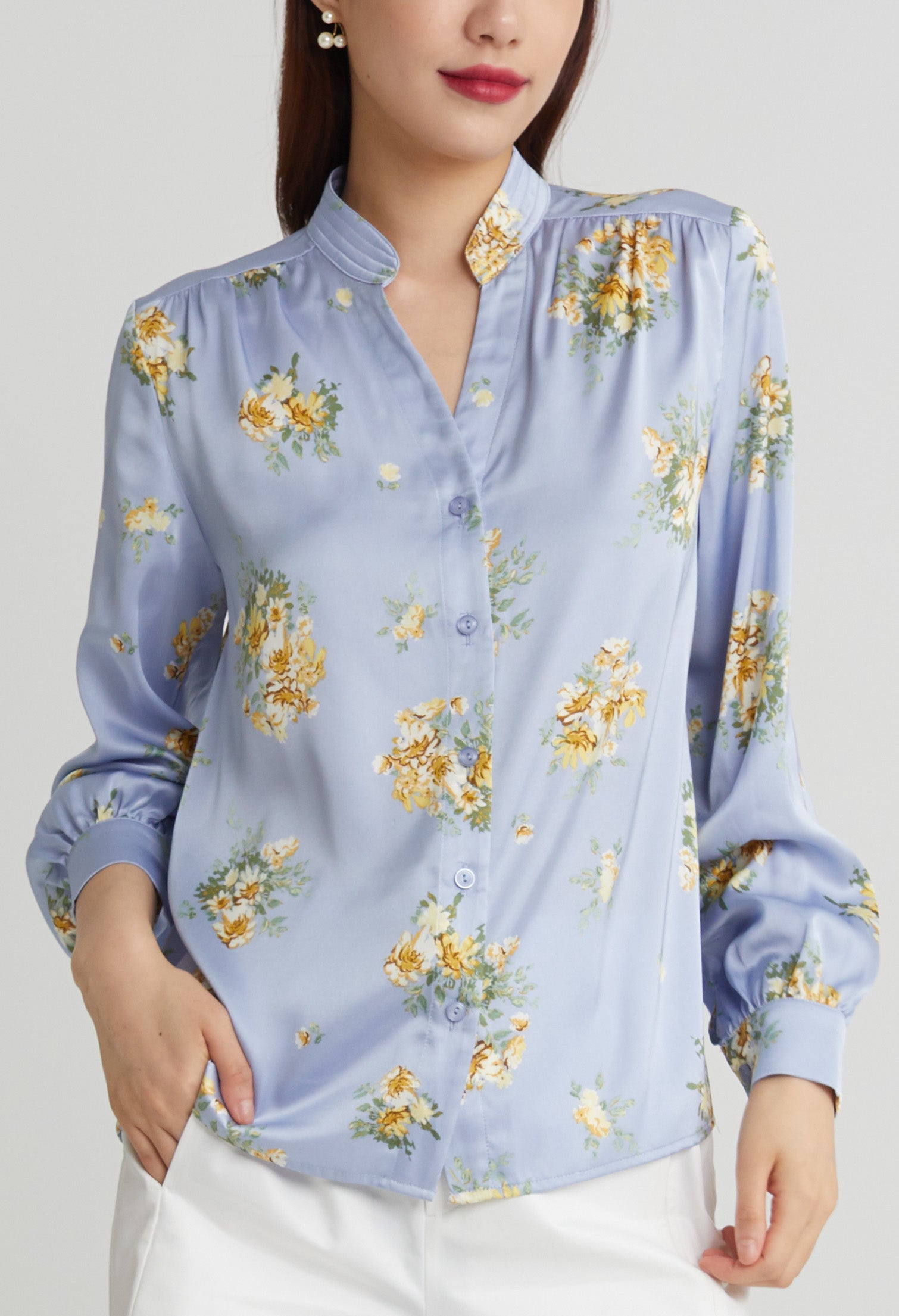 Fancy Cluster Floral Long Sleeve Blouse