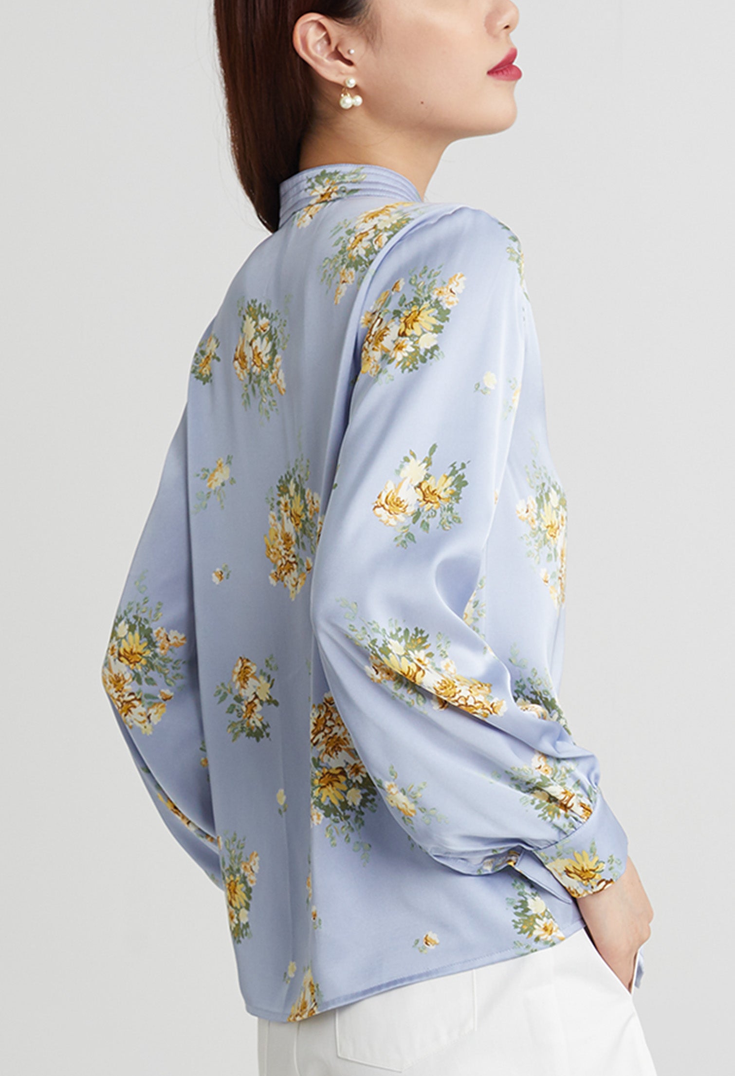 Fancy Cluster Floral Long Sleeve Blouse