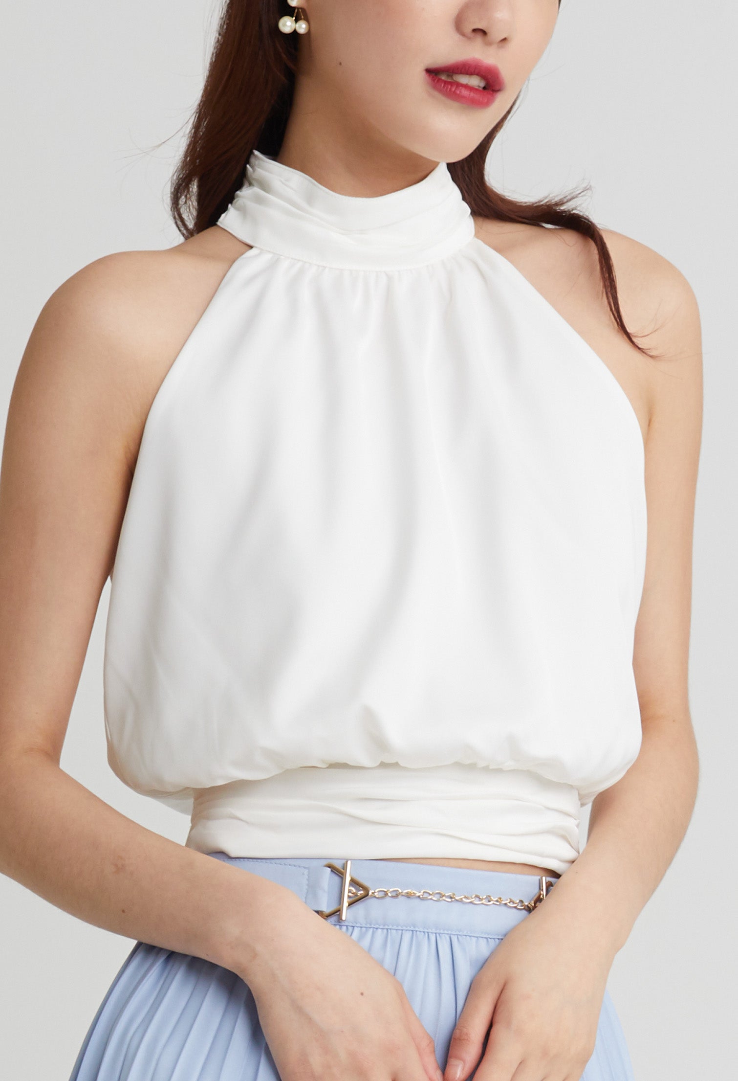 Silk Button High Neck Top