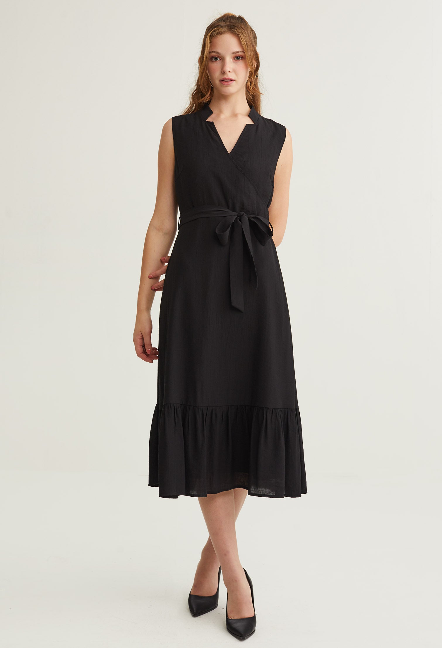 Oriental Surplice Collar Midi Dress