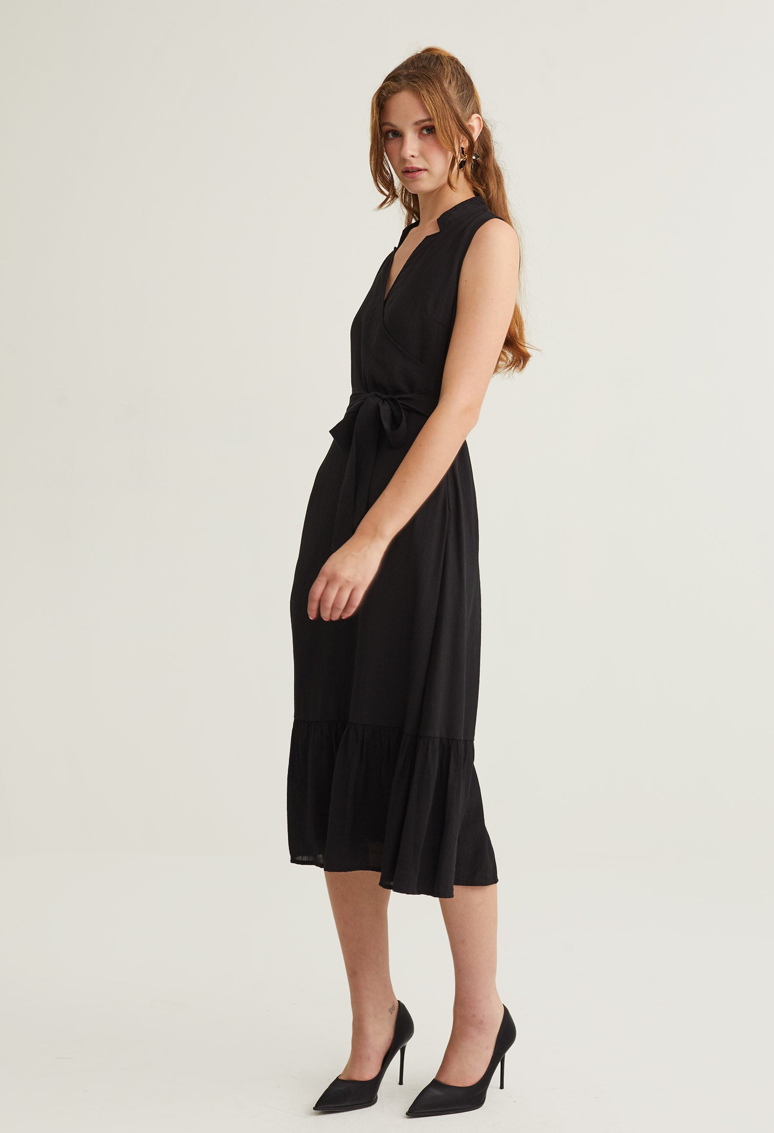 Oriental Surplice Collar Midi Dress