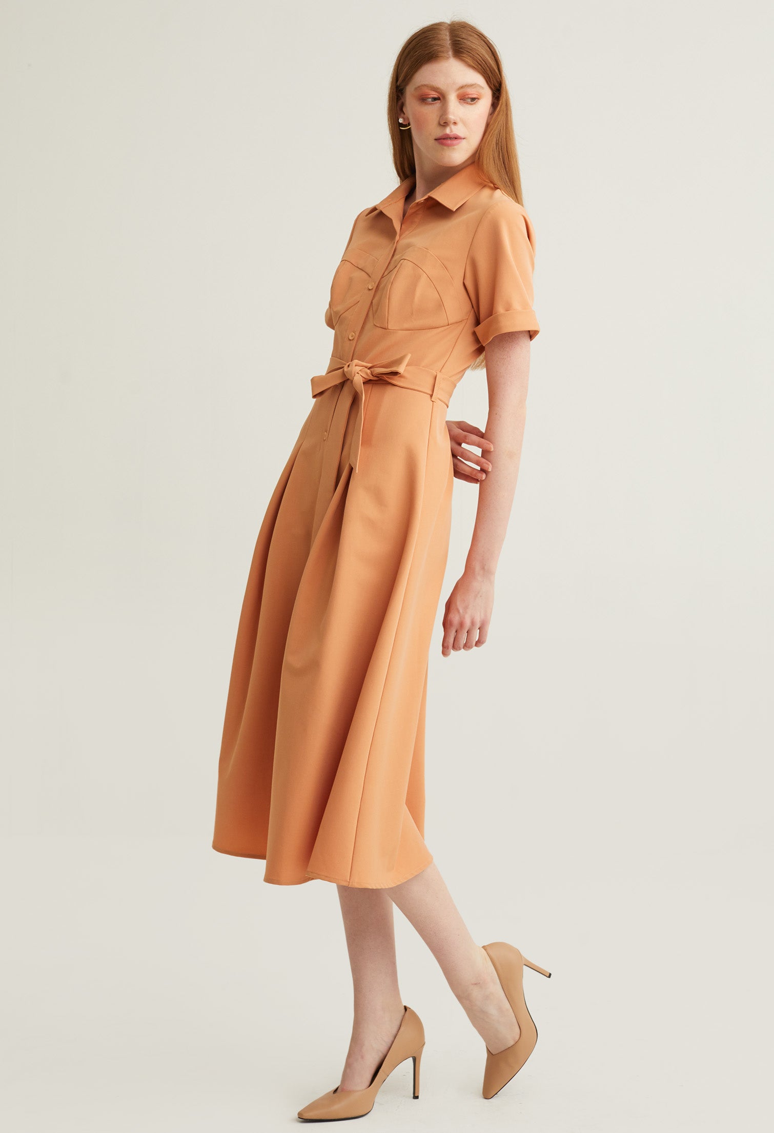 Casual Button Up Wide Pleated Dress