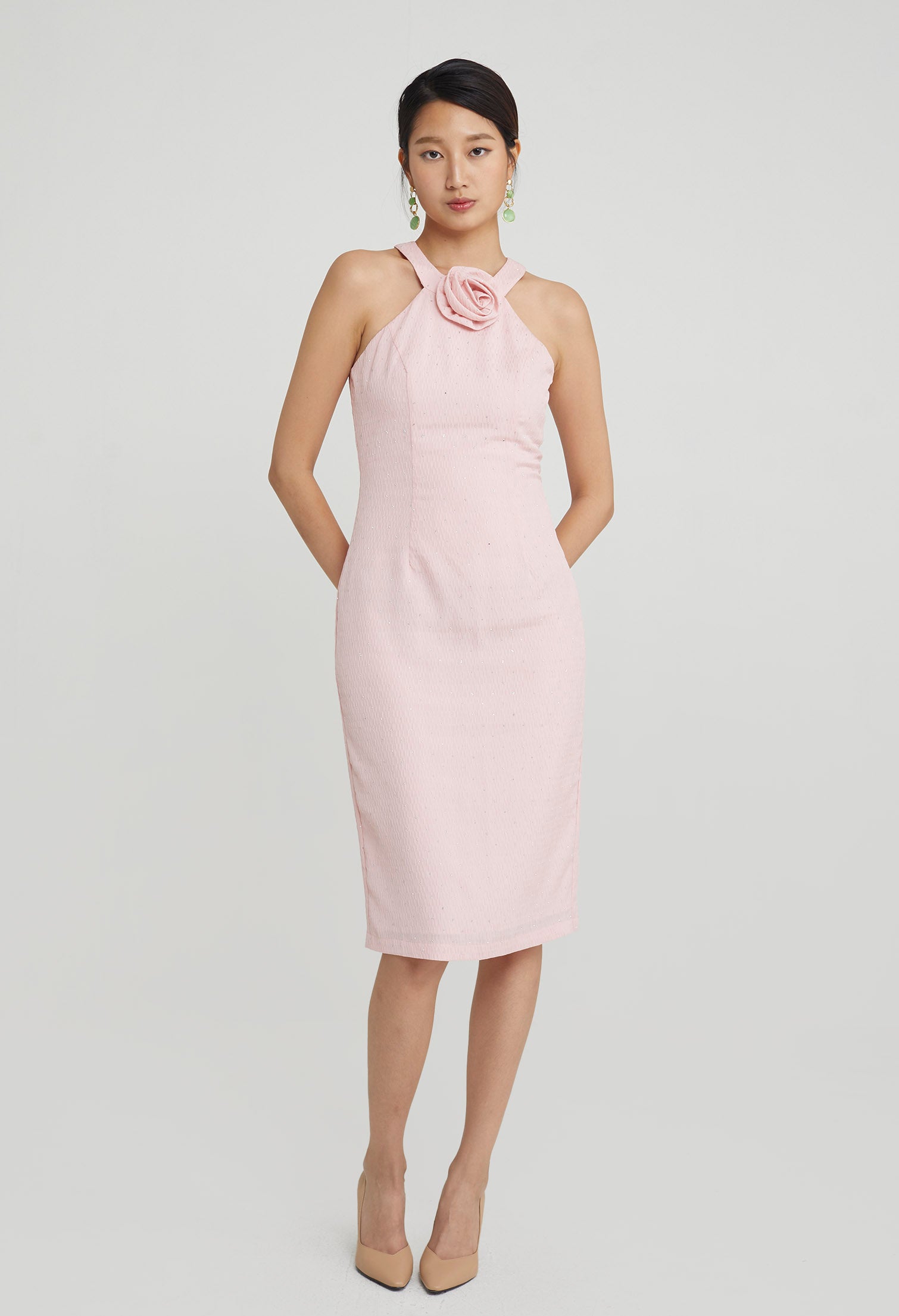 Diamonte Halter Midi Dress