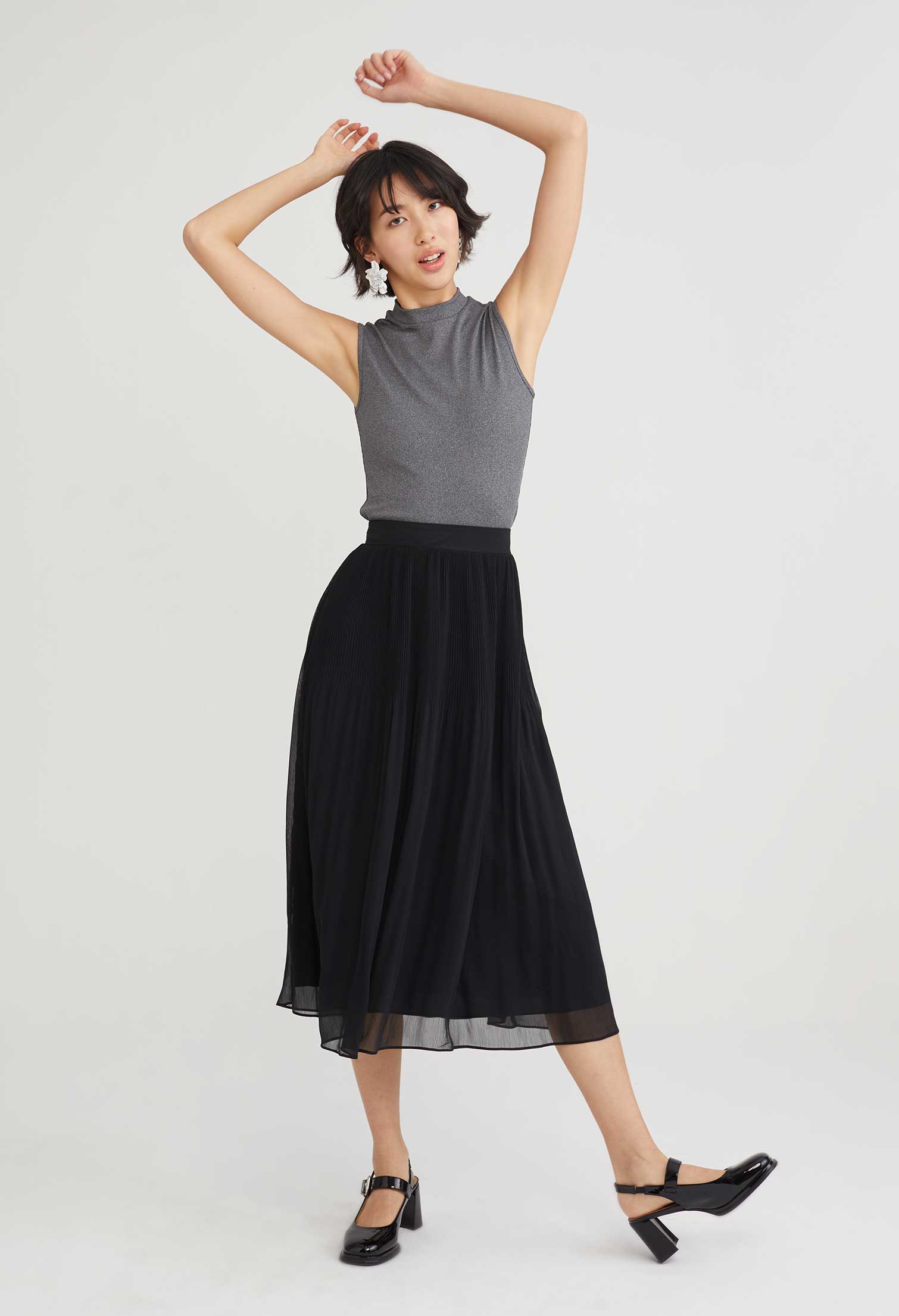 Pleated Chifon Midi Skirt