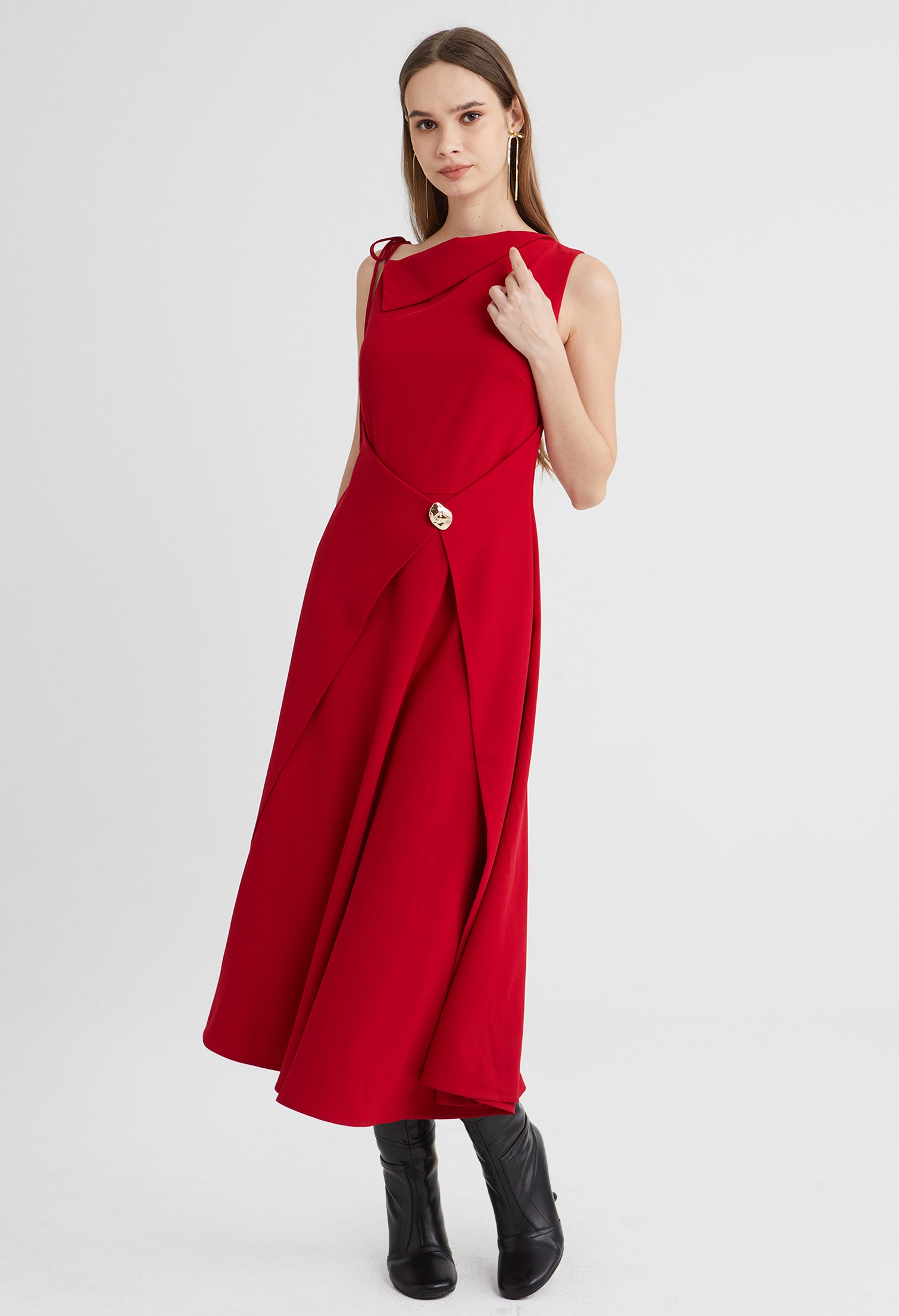Asymmetric Drape Midi Dress
