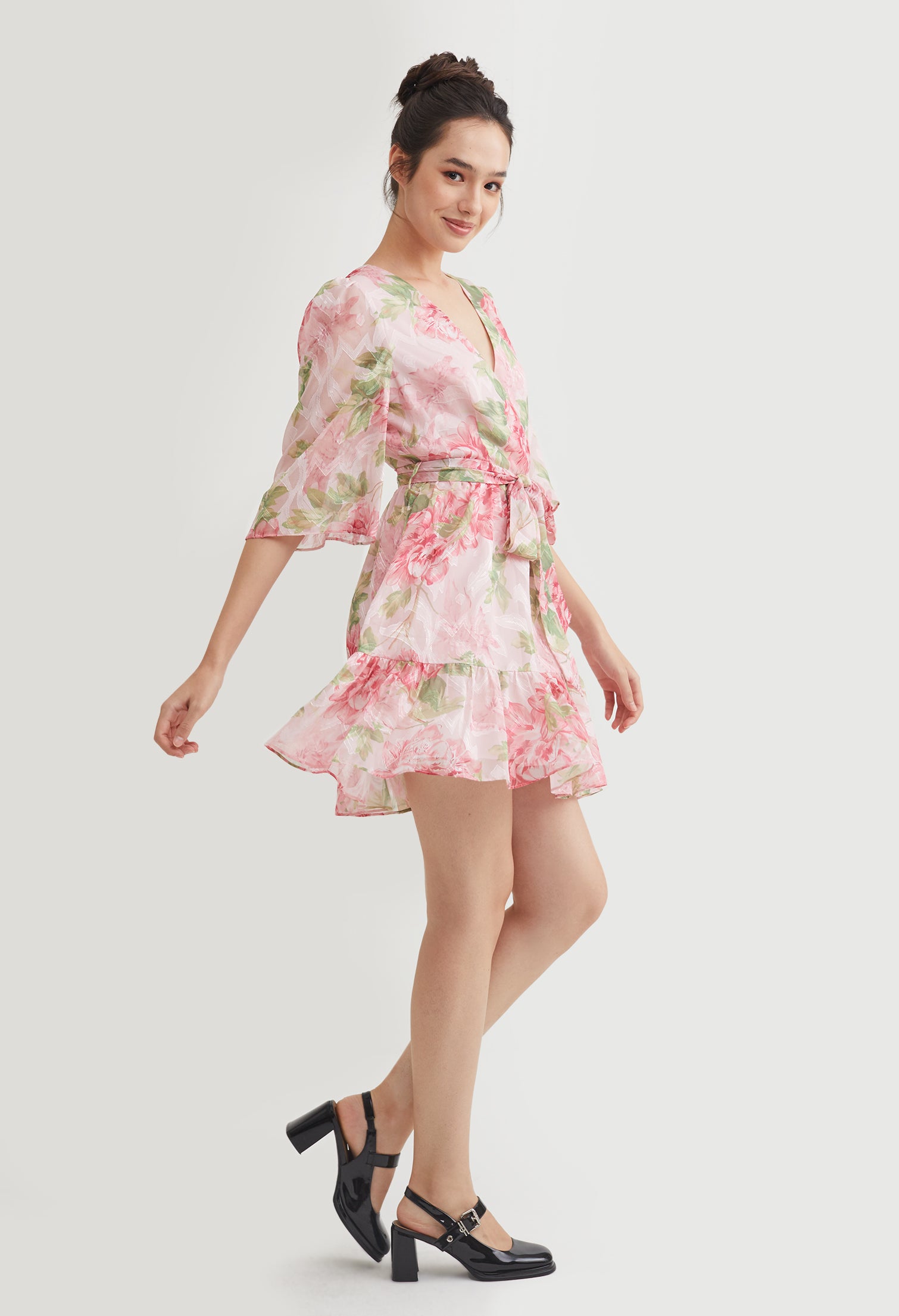 Floral Shimmer Chiffon Mini Dress