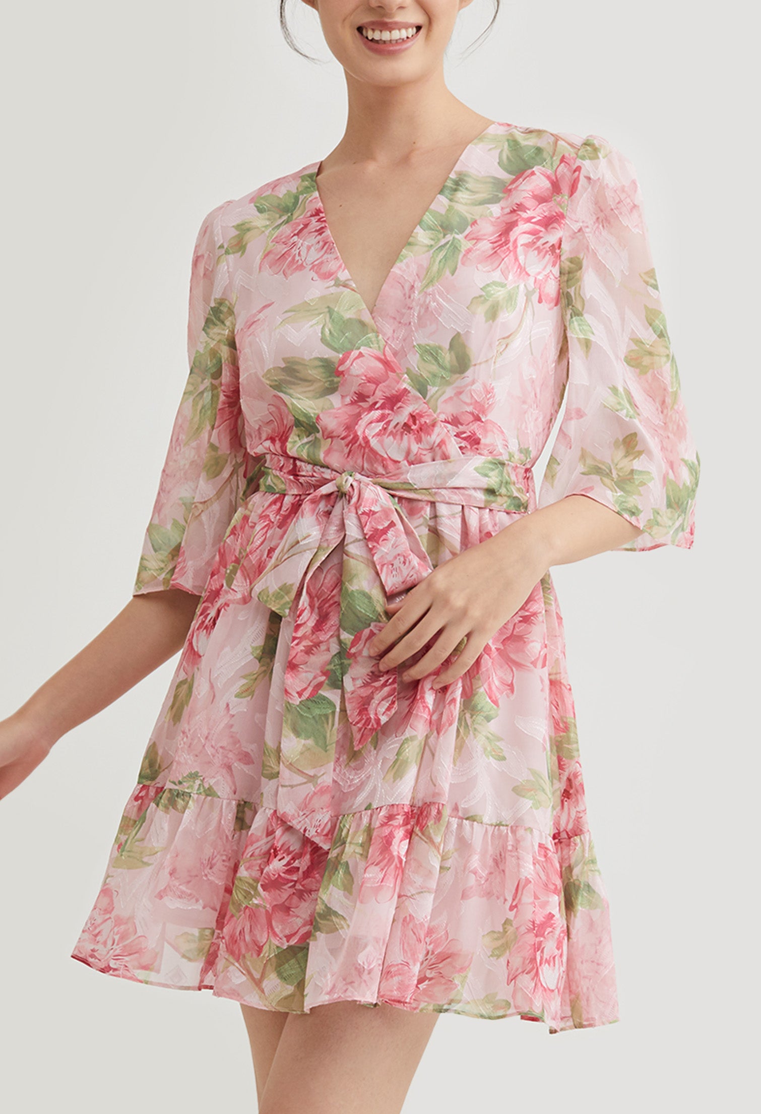 Floral Shimmer Chiffon Mini Dress