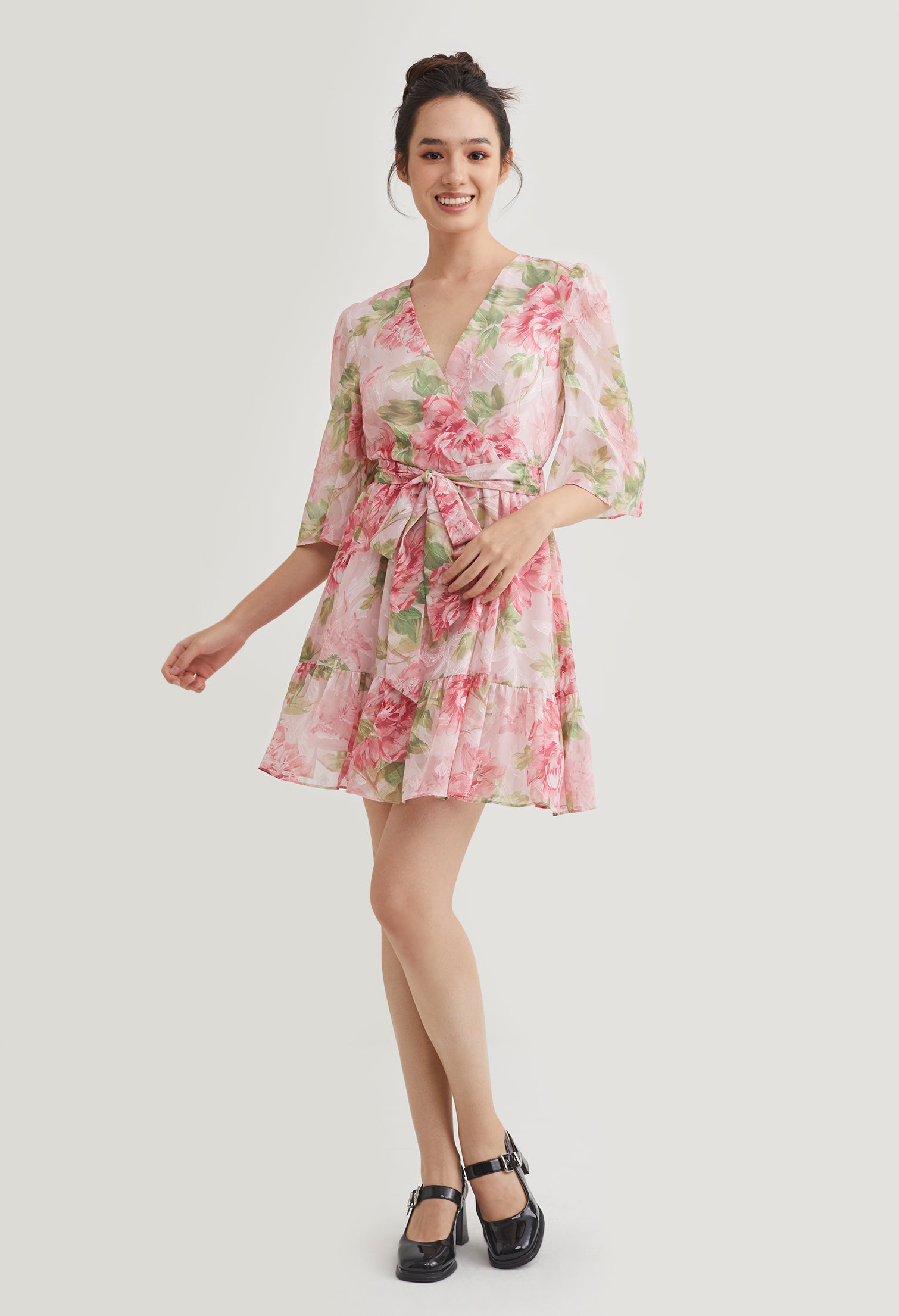 Floral Shimmer Chiffon Mini Dress