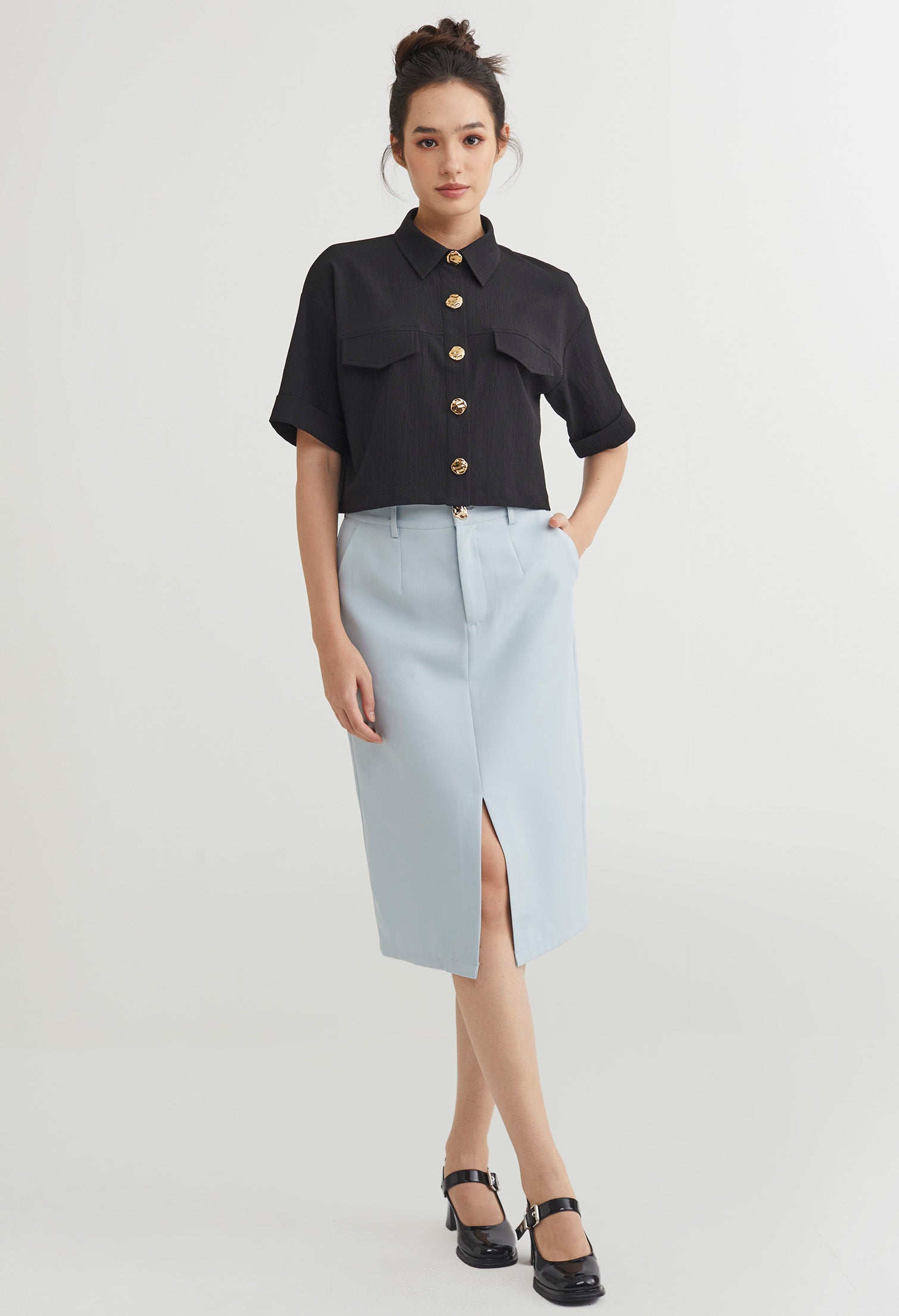 Classic Button Front Boxy Blouse