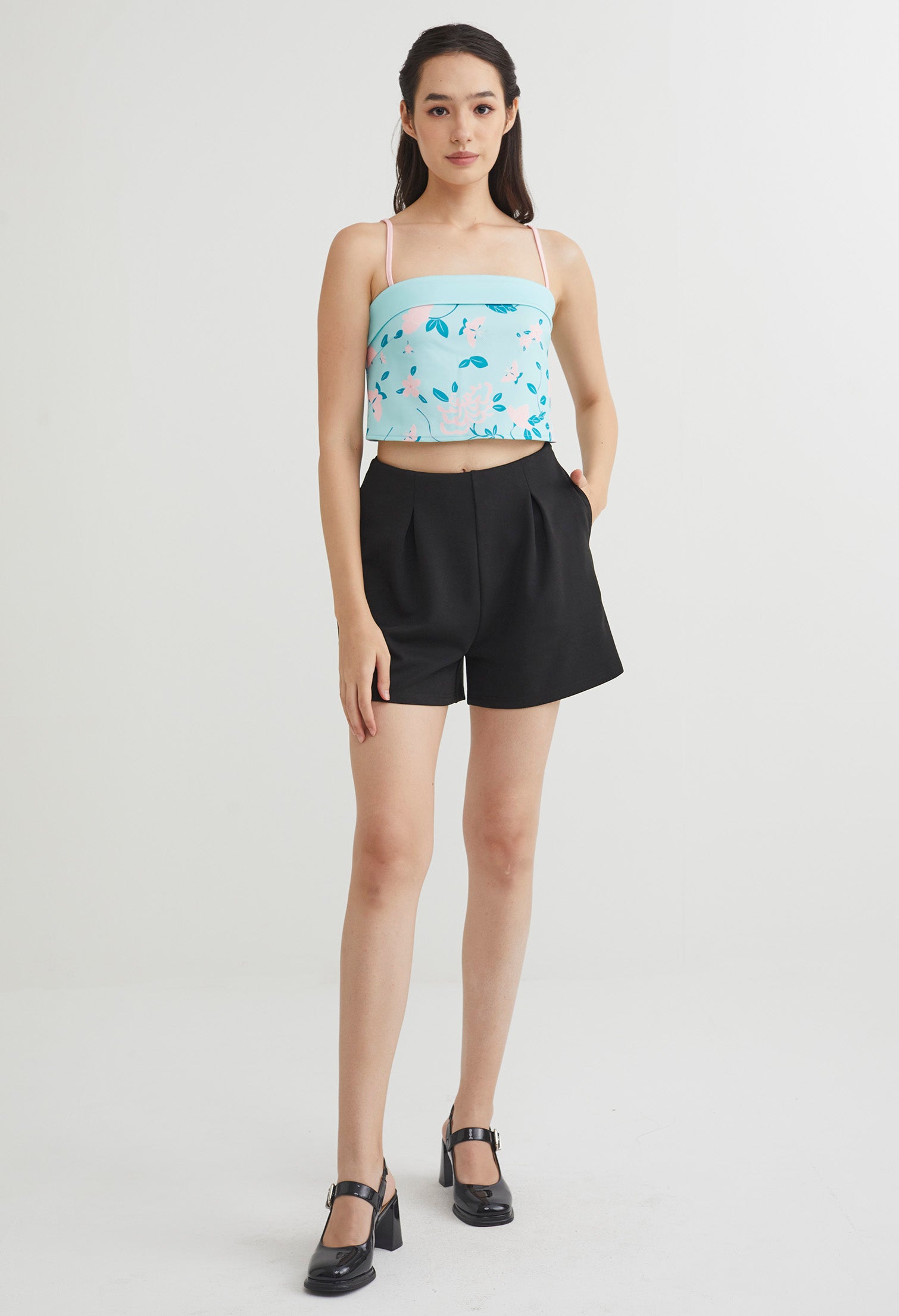 Fine China Contrast Strap Crop Top