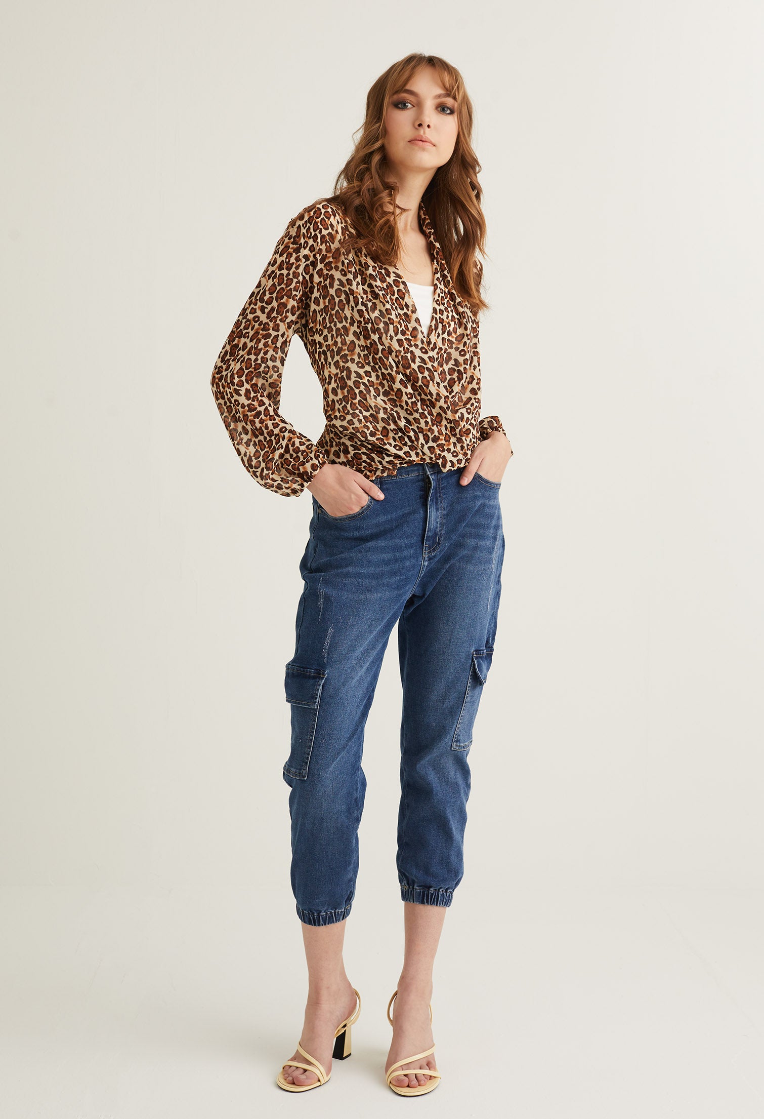 Scoop Neck Safari Print Blouse