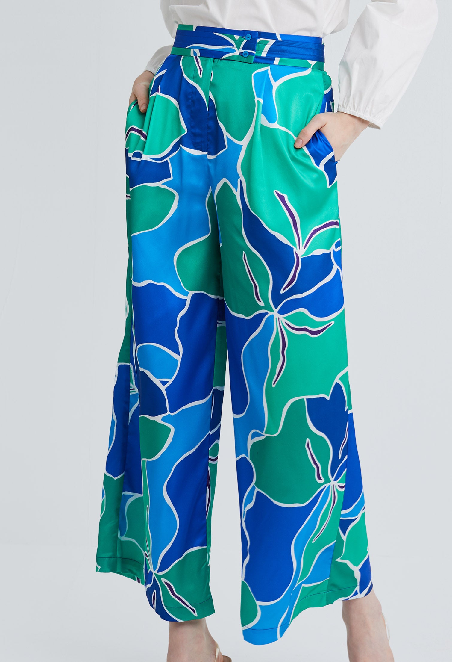 Picasso Floral Petal Wide-Leg Palazzo Pants