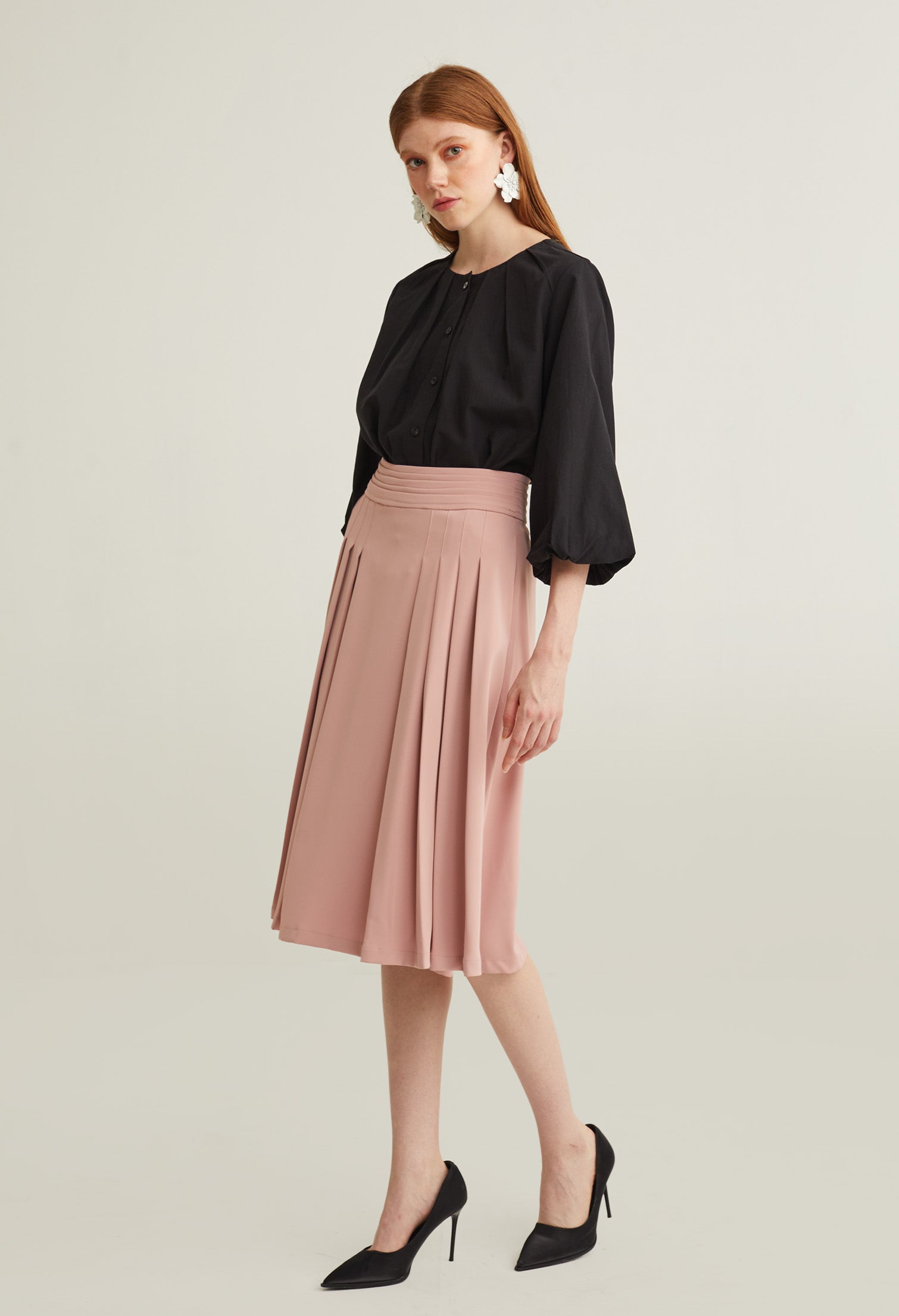 Classic Pleated A-Line Midi Skirt