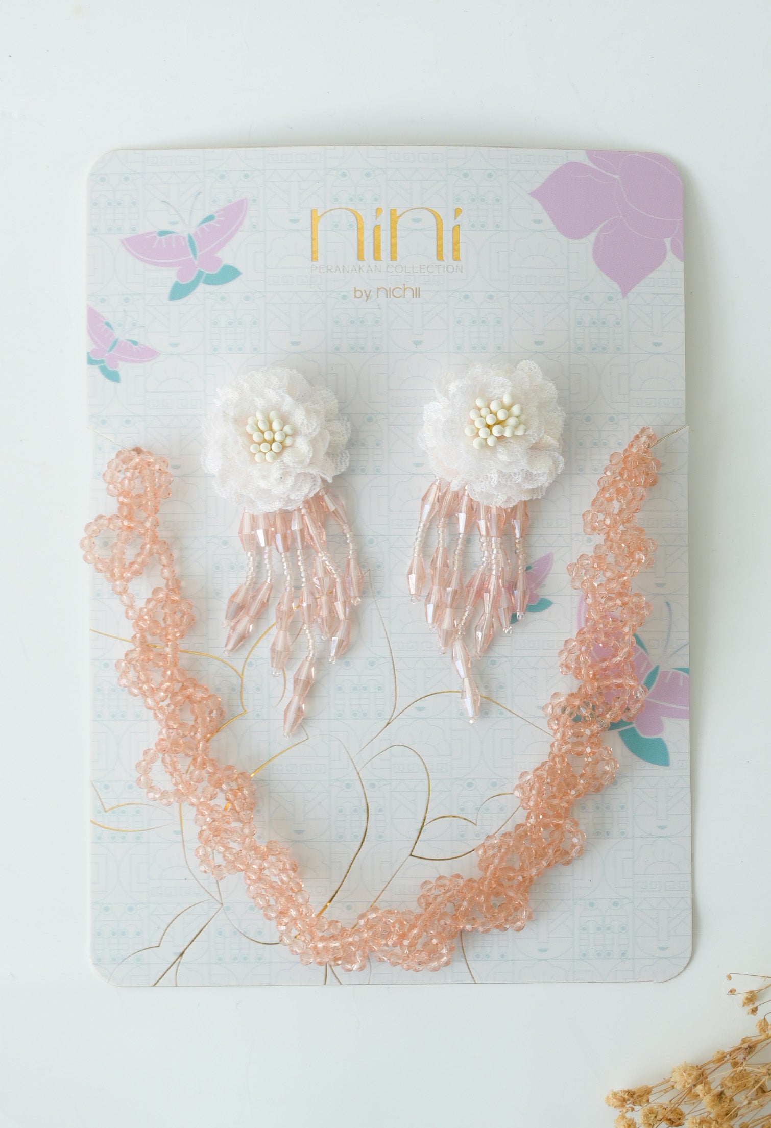 PERANAKAN Beaded Earrings & Necklace - Roselle