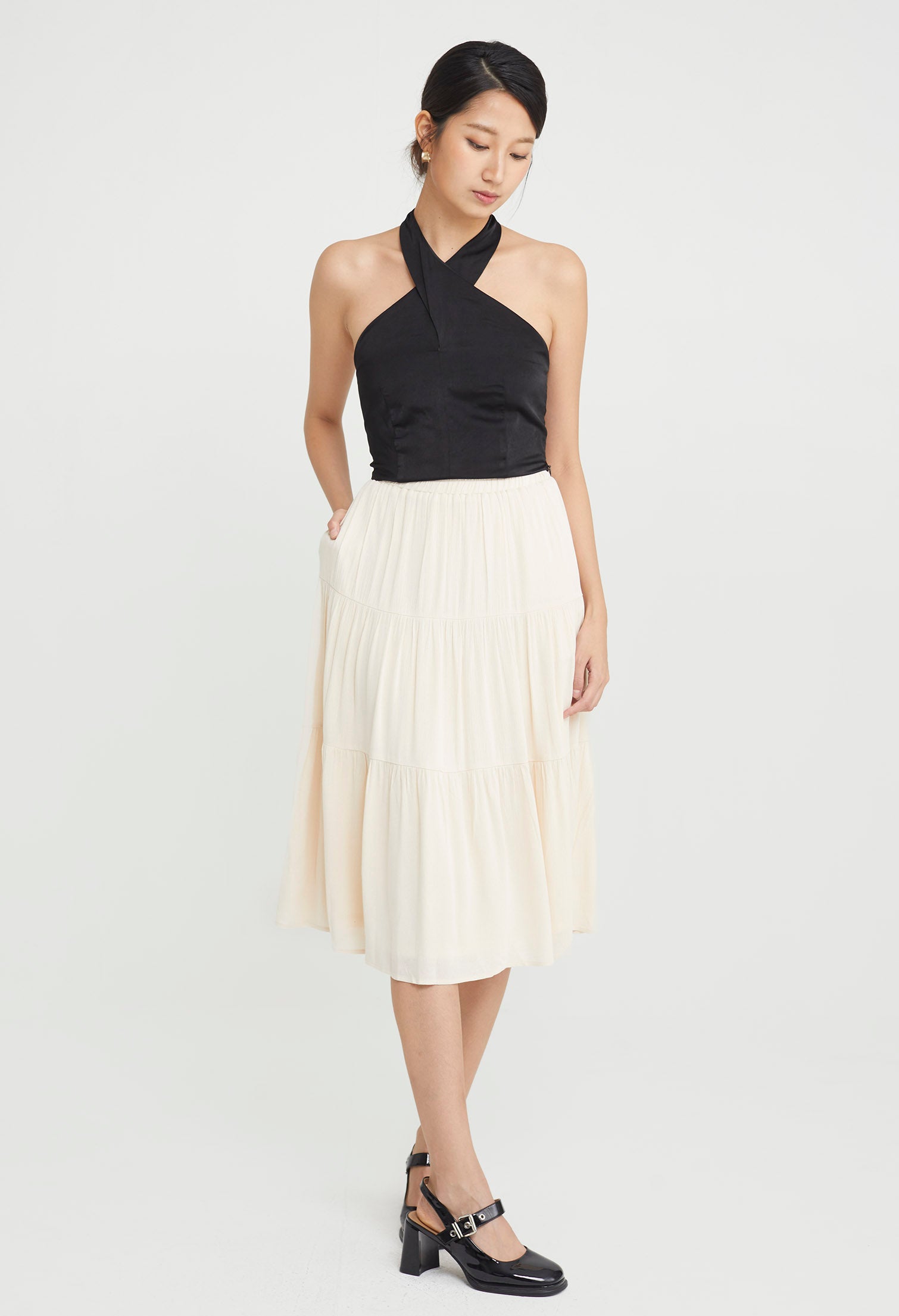 Triple Ruffled Midi Skirt