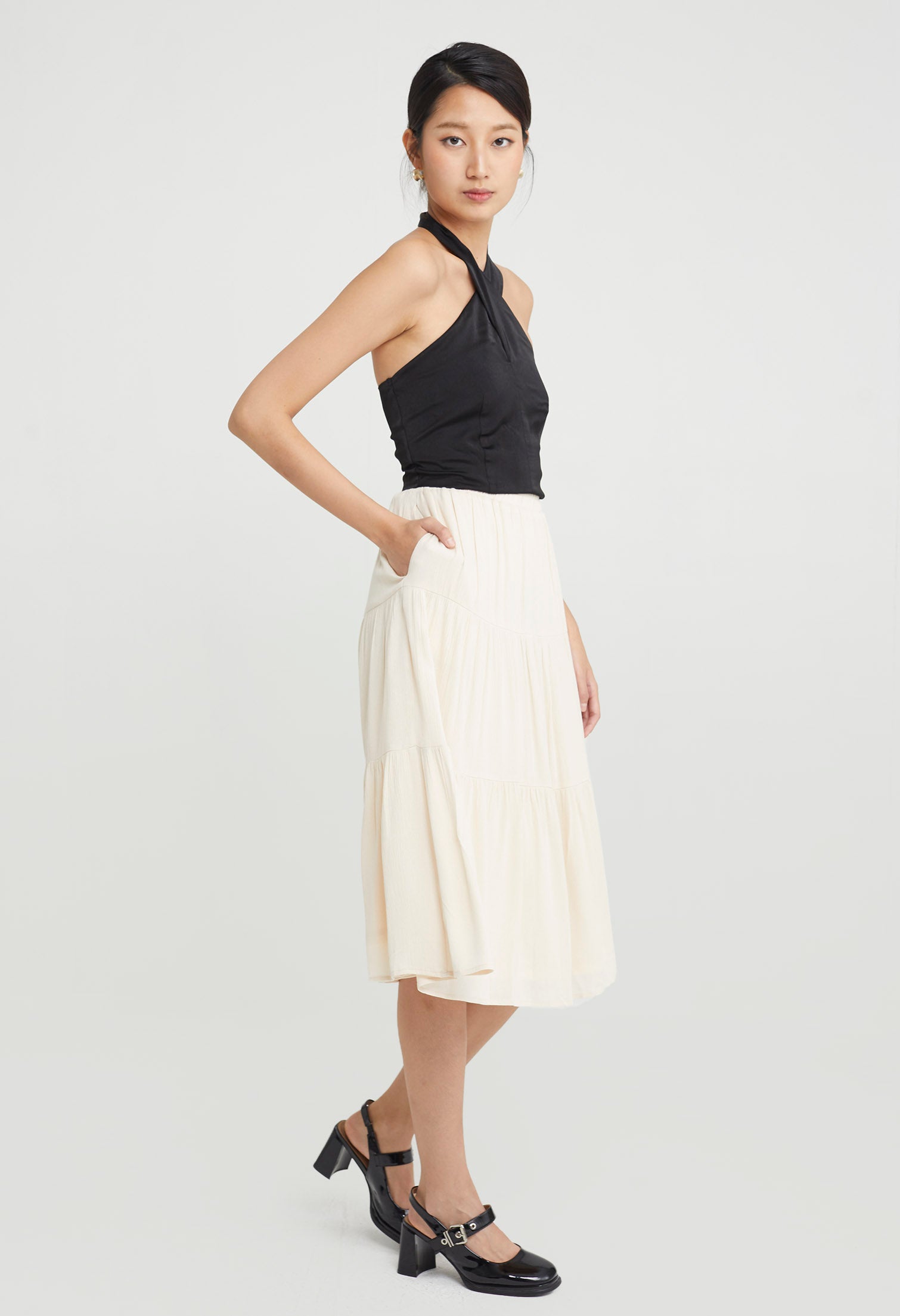 Triple Ruffled Midi Skirt