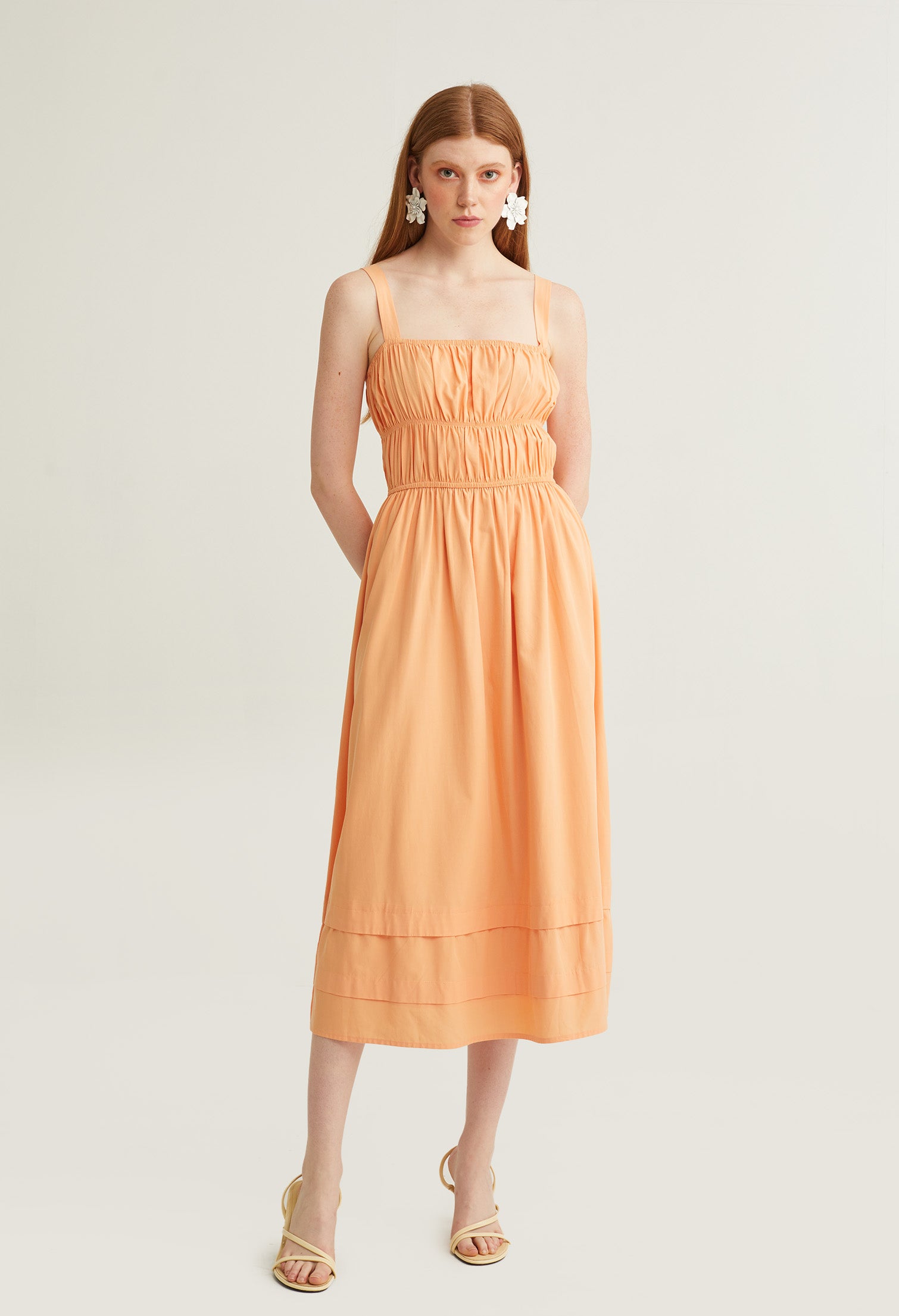 Pleated Sweetheart Midi Dress