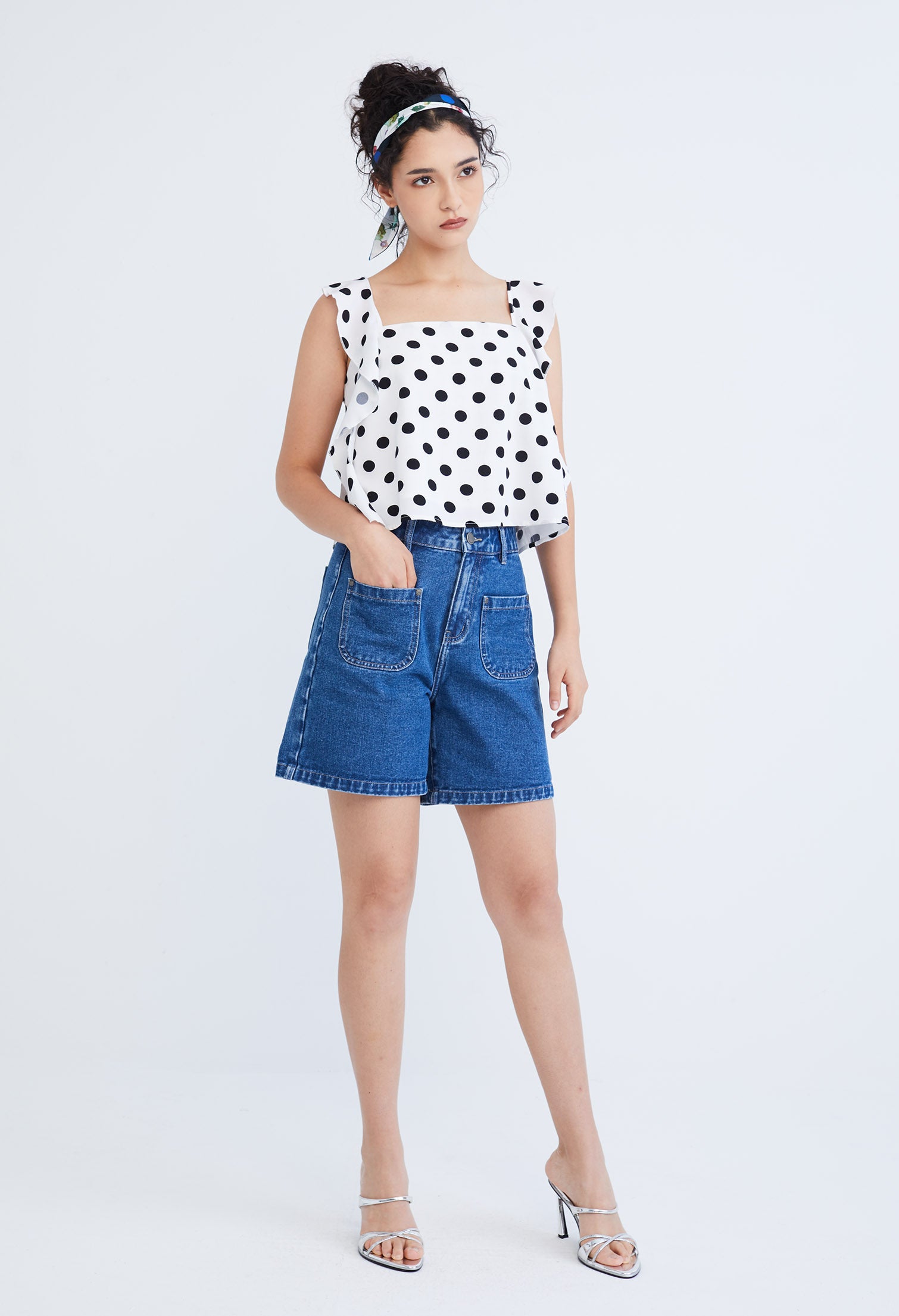 Polka Dot Ruffled Cap Sleeve Blouse