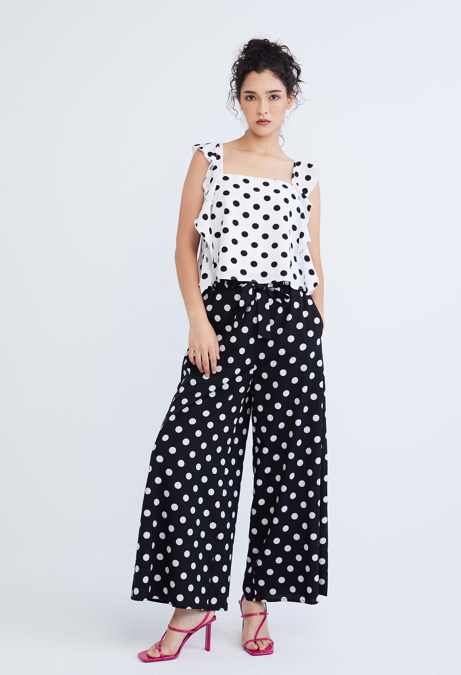 Polka Dot Ruffled Cap Sleeve Blouse