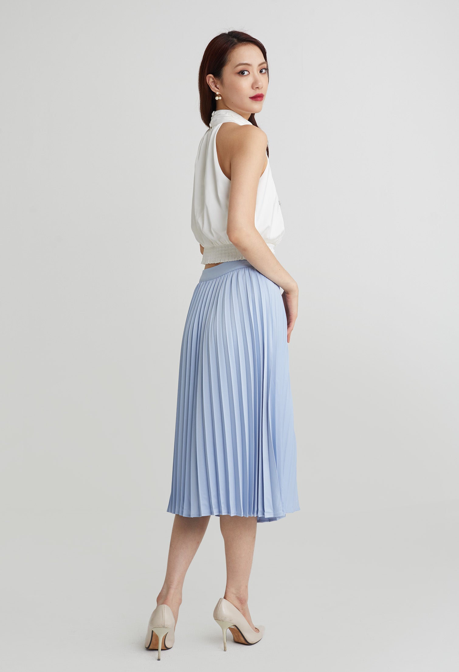 Elegant Column Pleated Midi Skirt