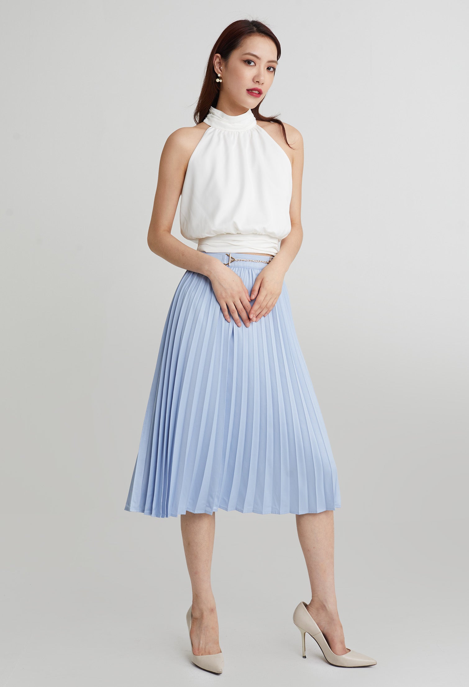 Elegant Column Pleated Midi Skirt