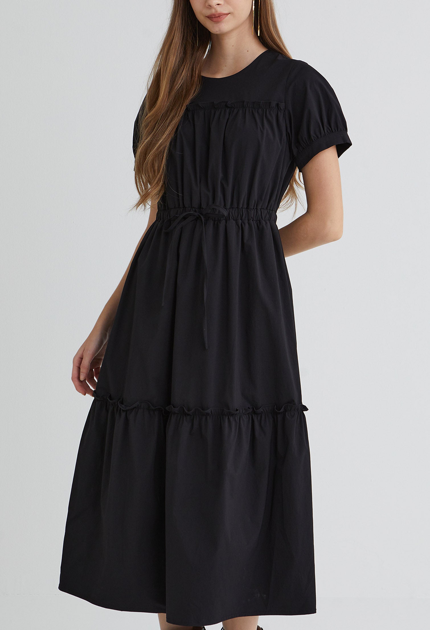 Gathered Ruffle Midi Dress