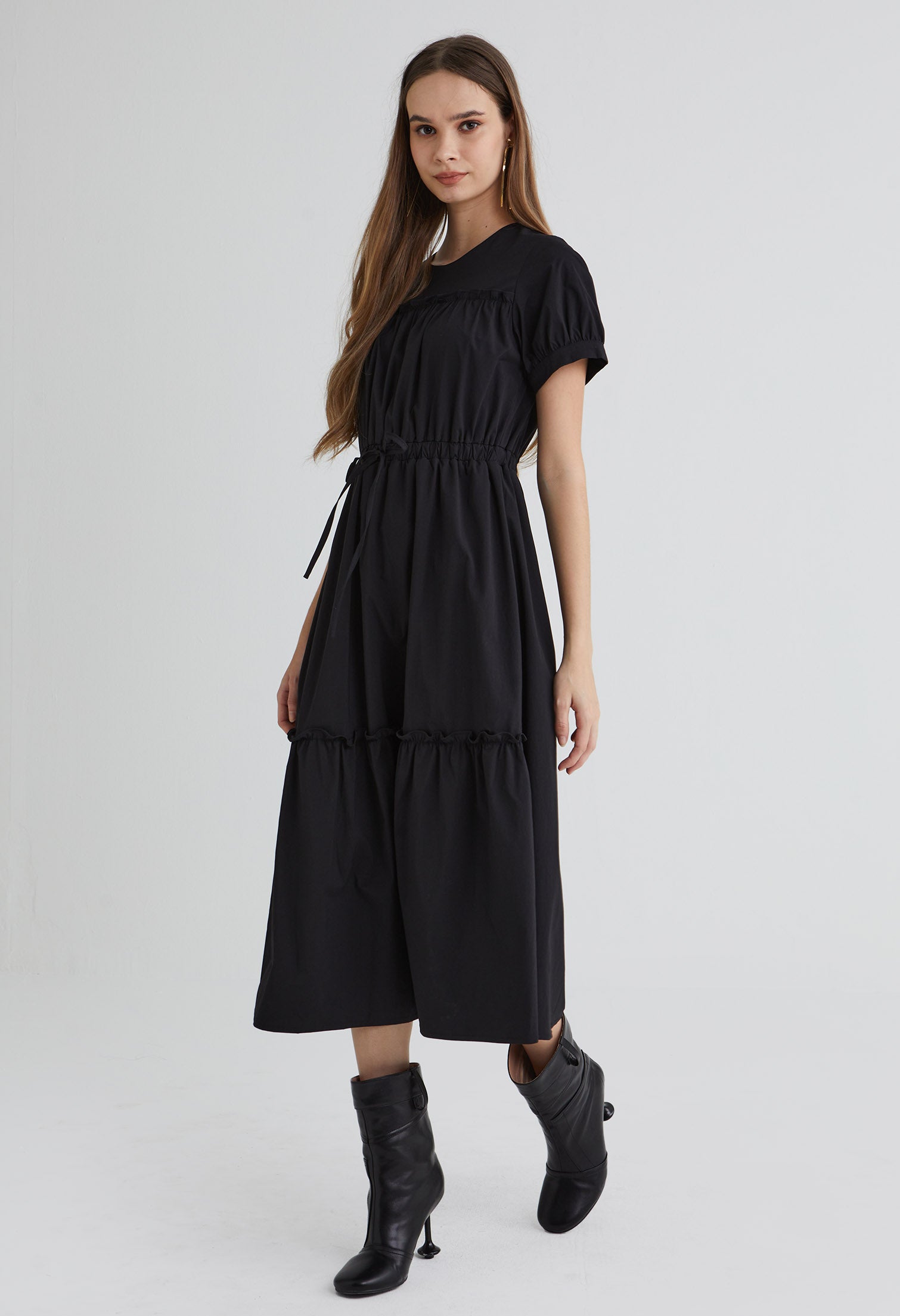 Gathered Ruffle Midi Dress