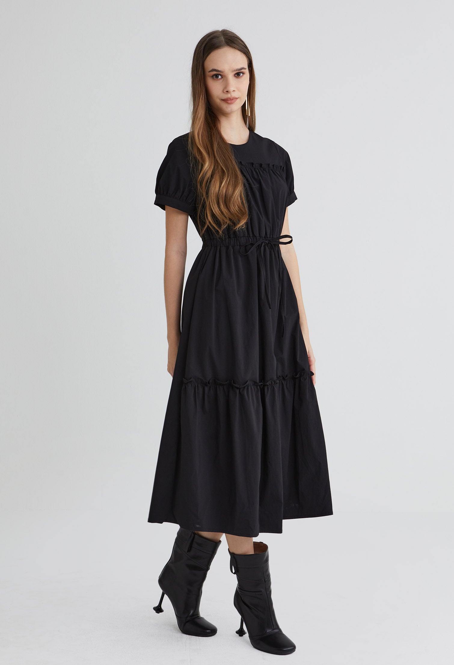 Gathered Ruffle Midi Dress