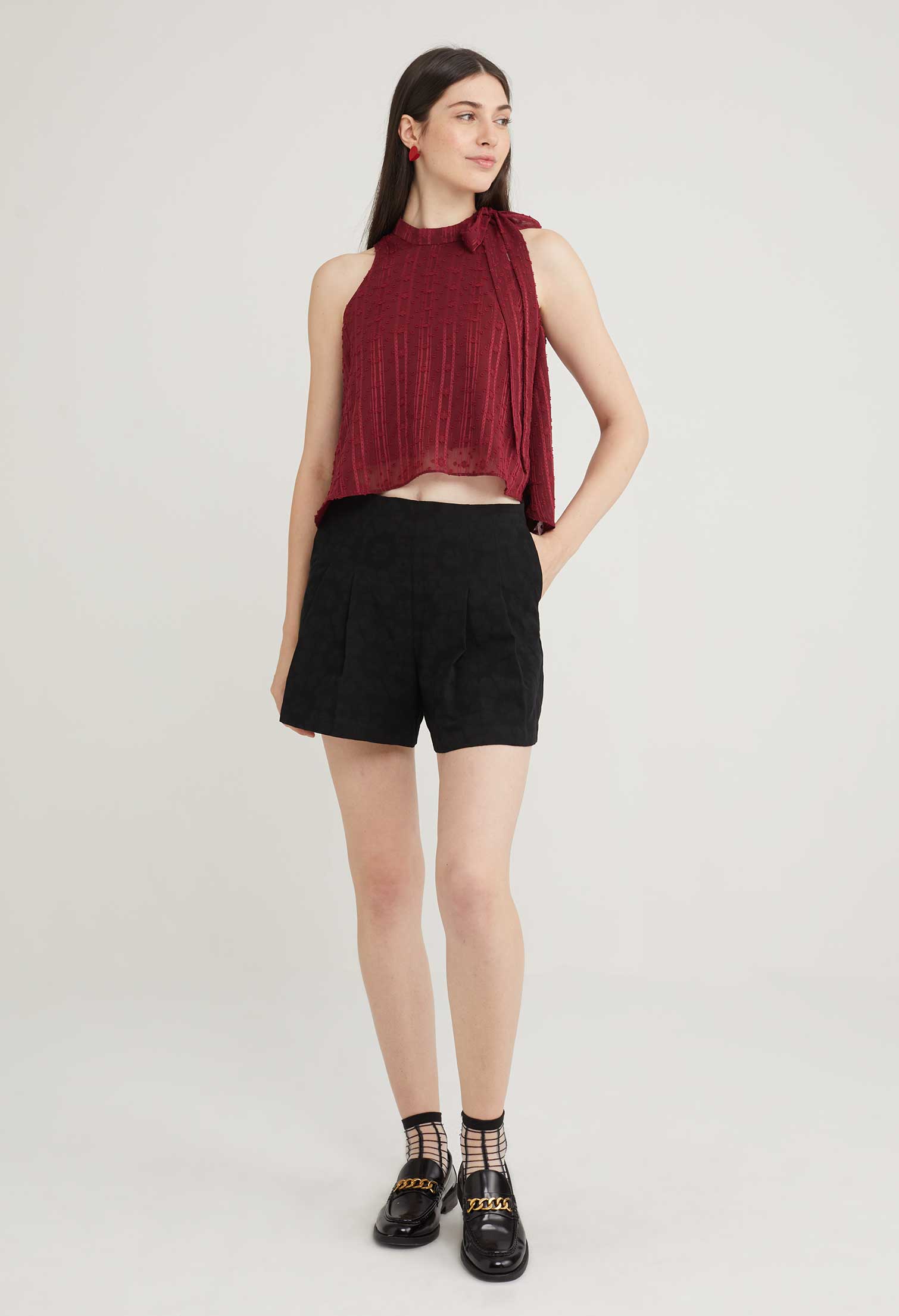 Cherry Blossom Wide Leg Pleated Shorts