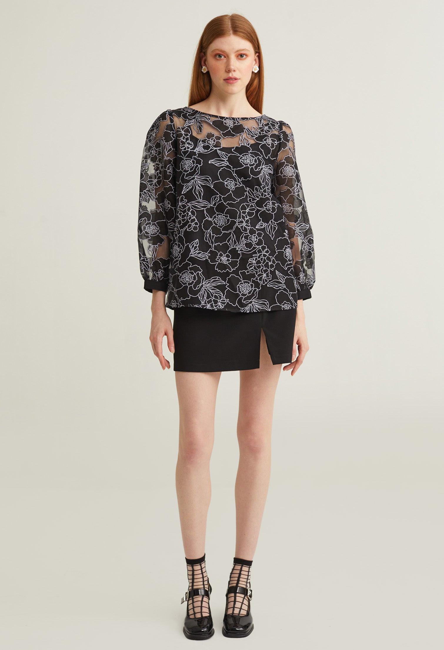 Floral Contrast Embossed Blouse