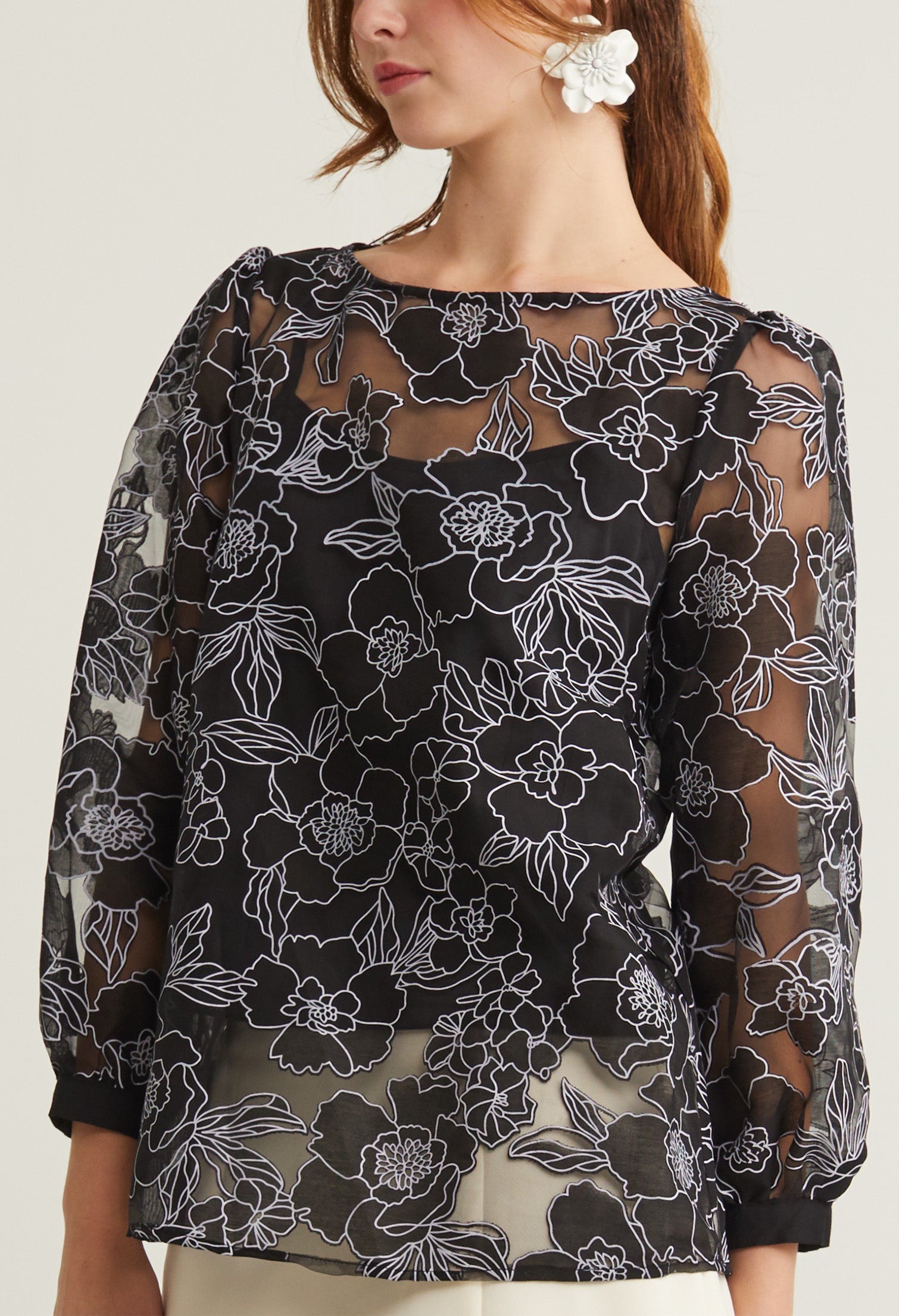 Floral Contrast Embossed Blouse