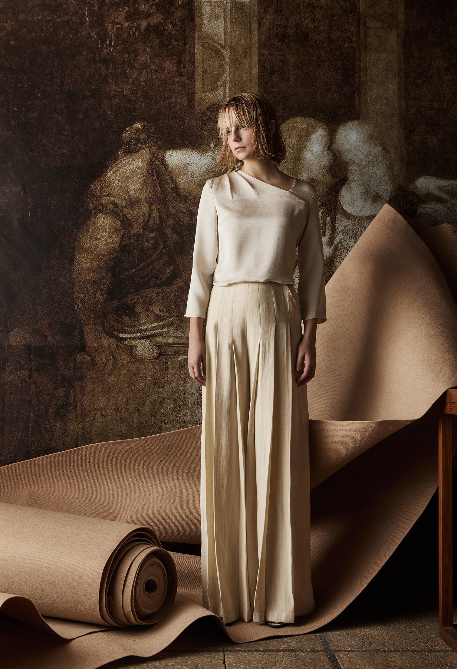 nichii X NURITA HARITH Poise Silk Asymmetrical Collared Top