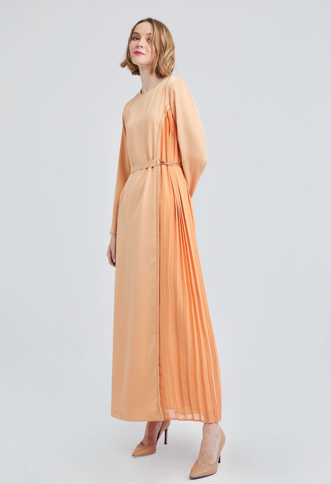 Side Panel Hidden Pleat Maxi Dress