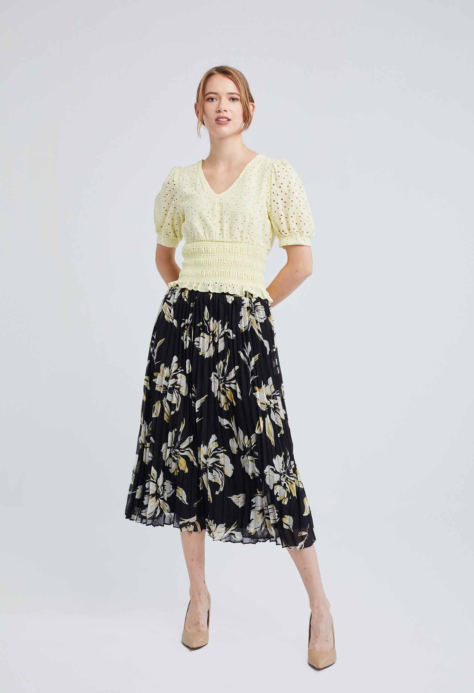 Leafy Pleated Chiffon Skirt