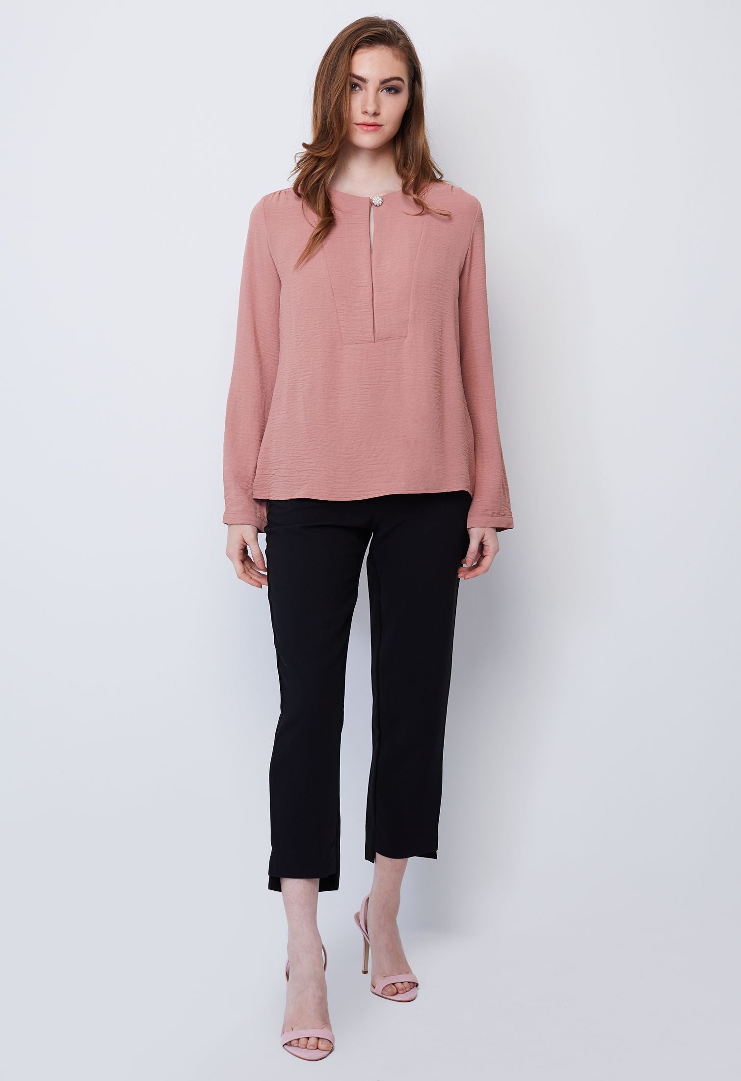 Pearl Button Straight Panel Blouse