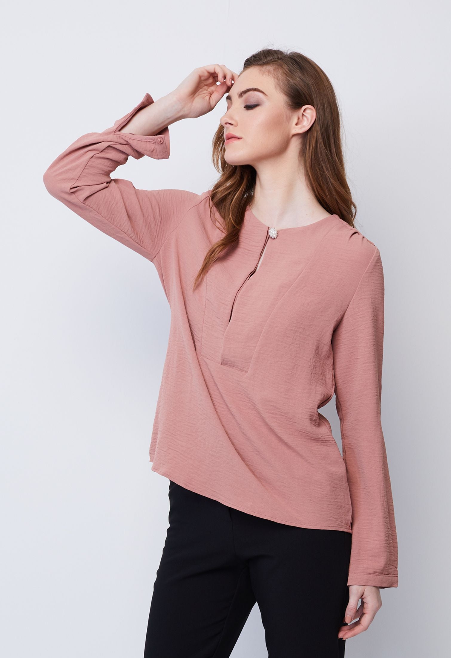 Pearl Button Straight Panel Blouse