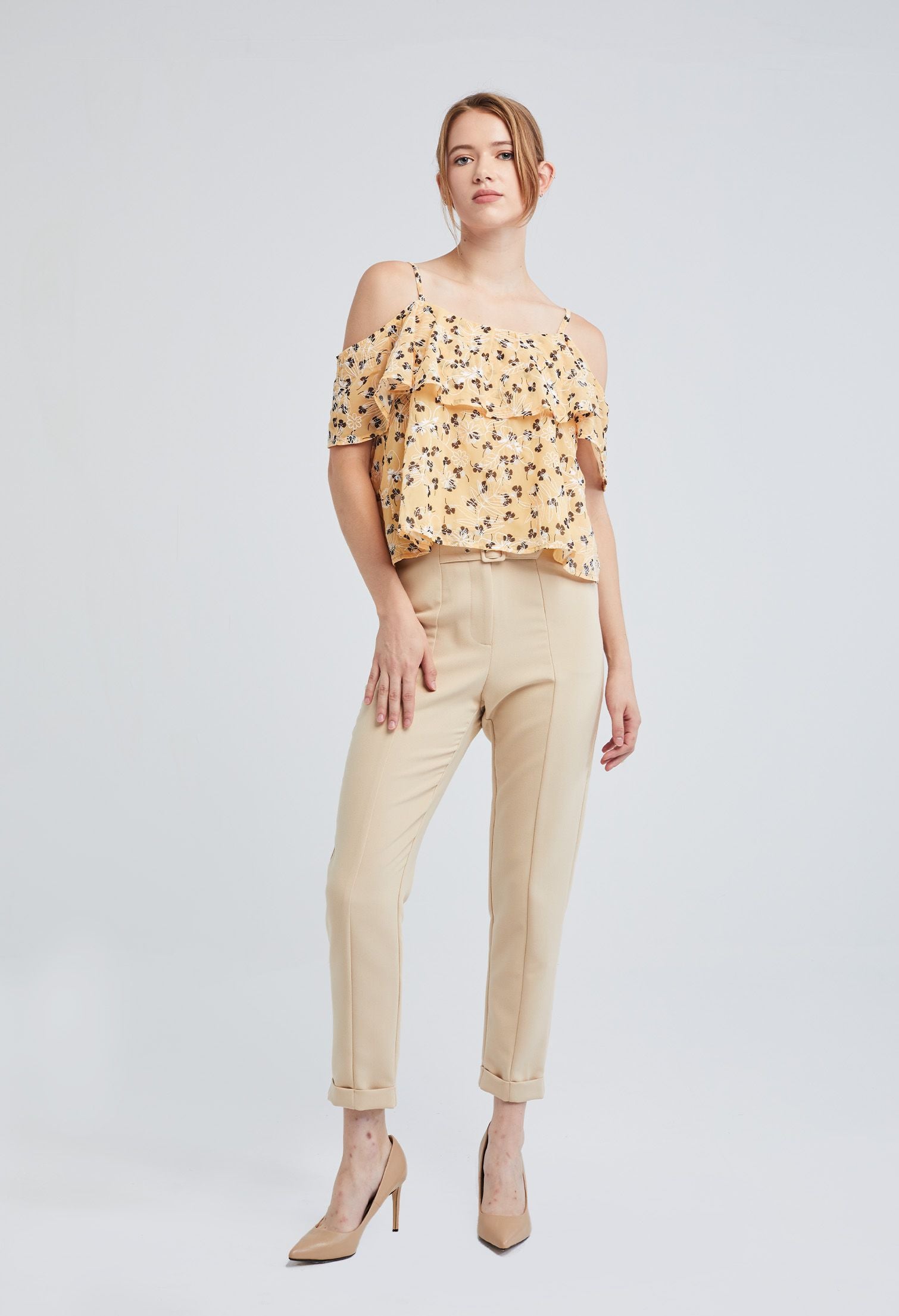 Scatter Floral Contrast Cold Shoulder Top