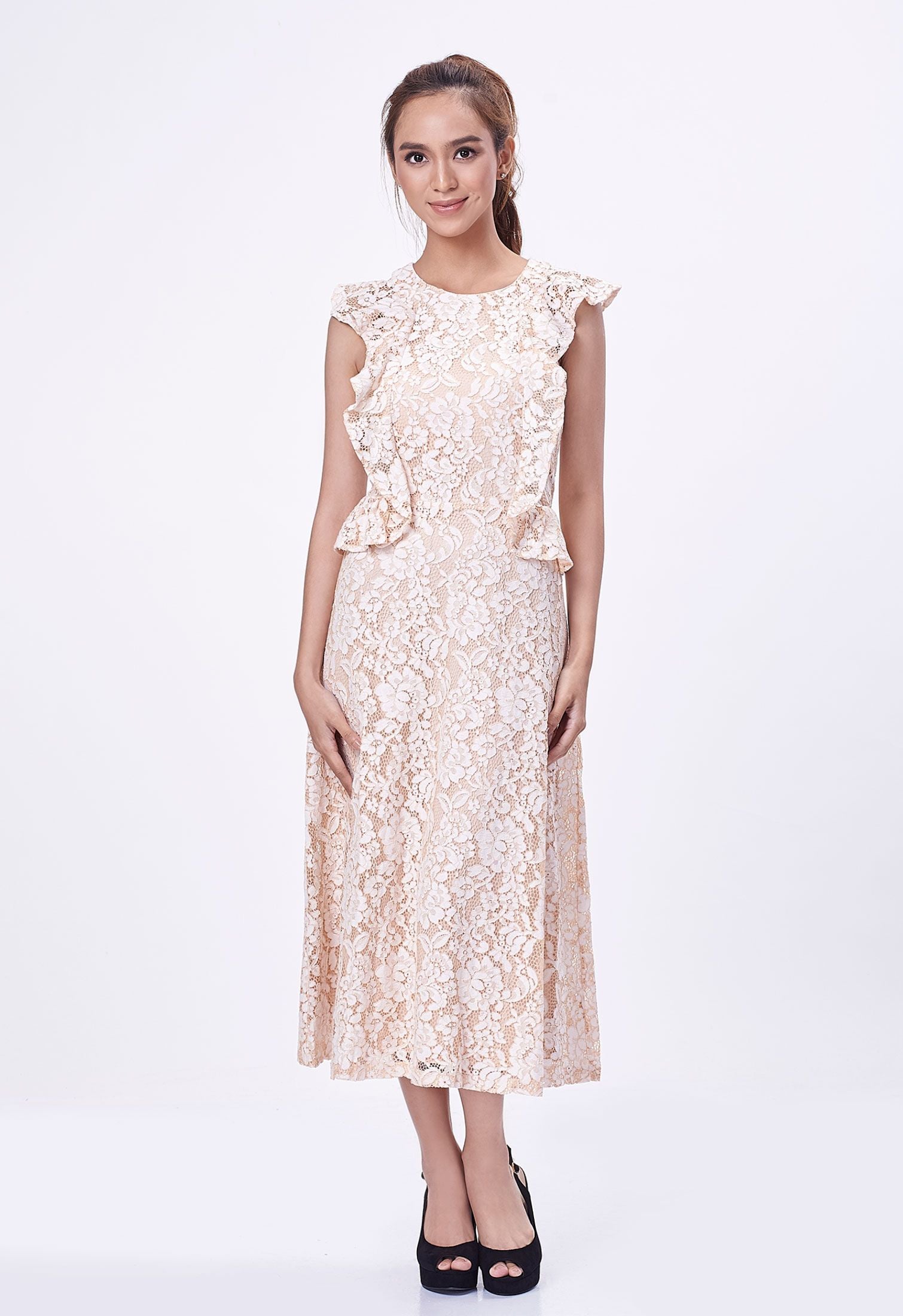 Butterfly Sleeve Lace Ruffle Dress