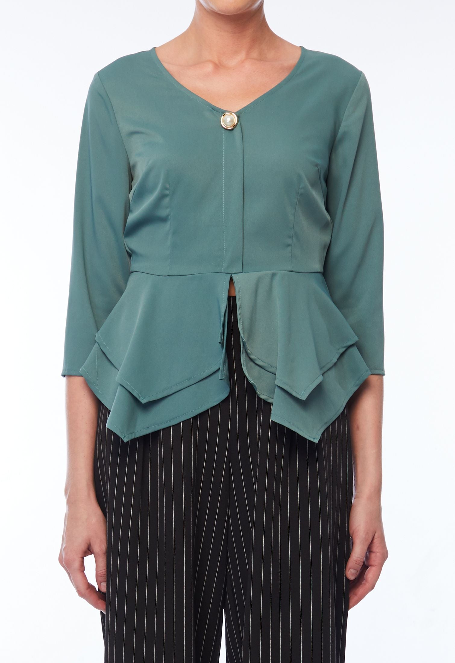 Gold Button Leaf Peplum Blouse