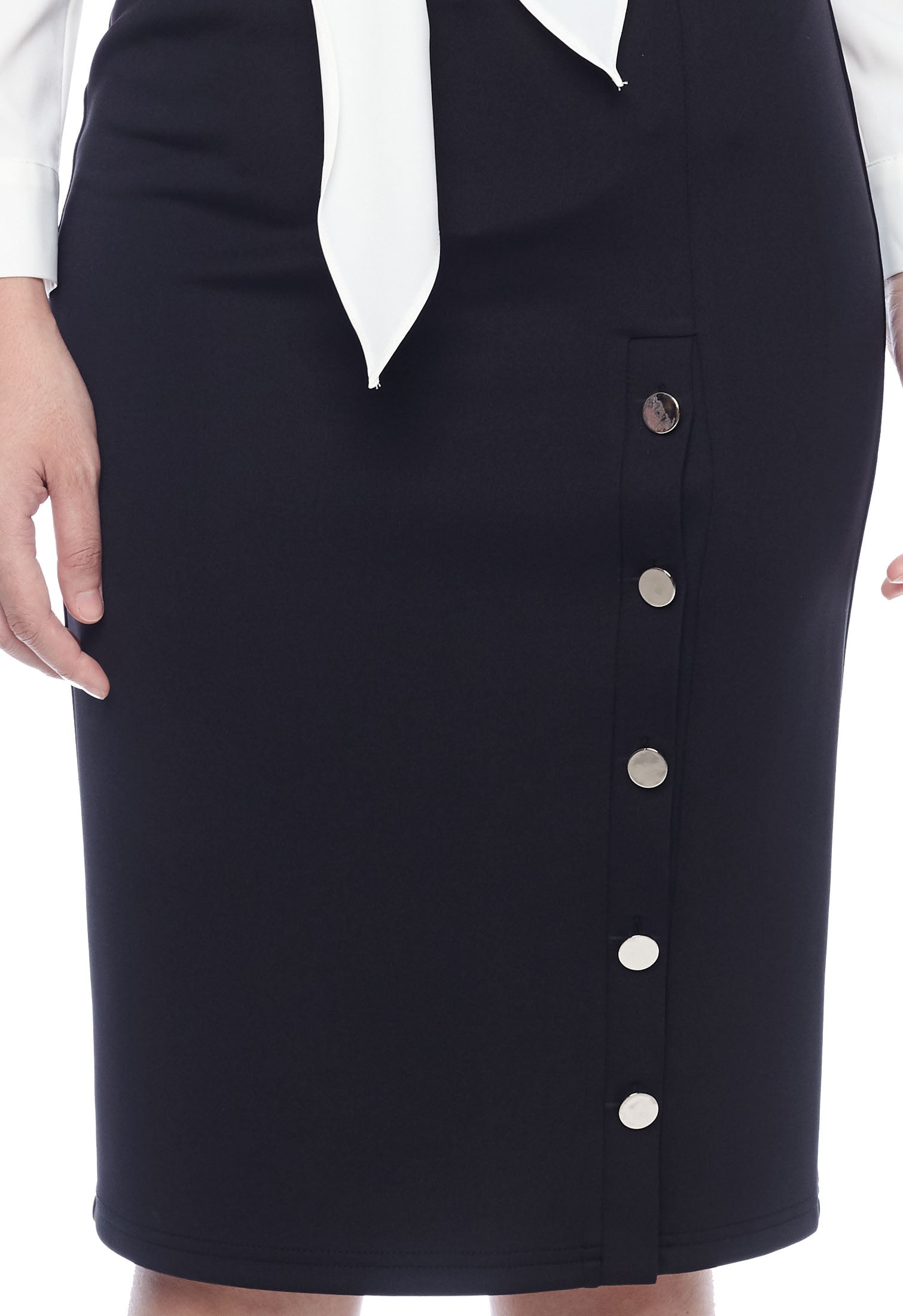 Side Buttoned Slit Pencil Skirt